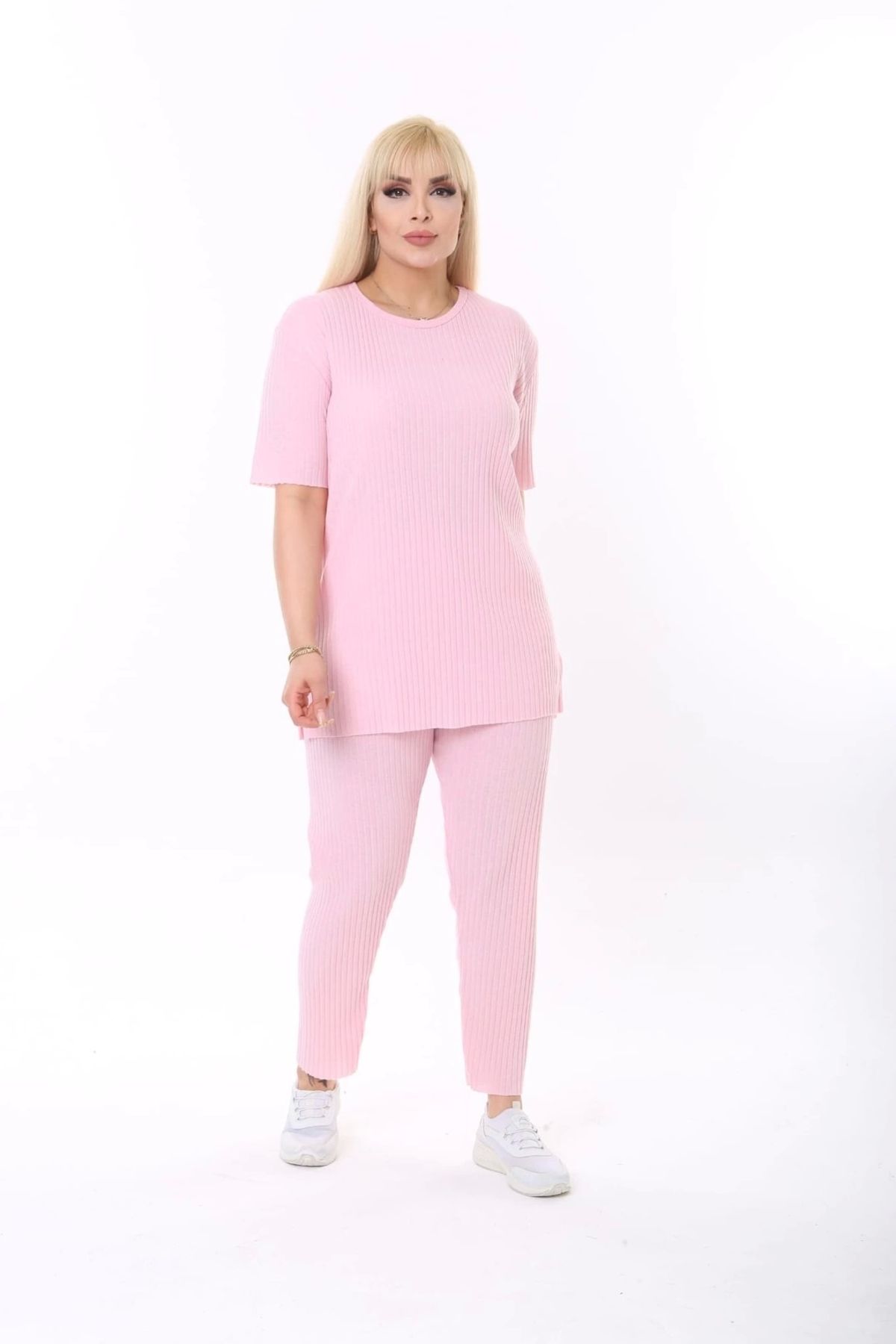 ModaSehle-Set de camisole duble cu mânecă scurtă, cu fantă elastică în talie 6