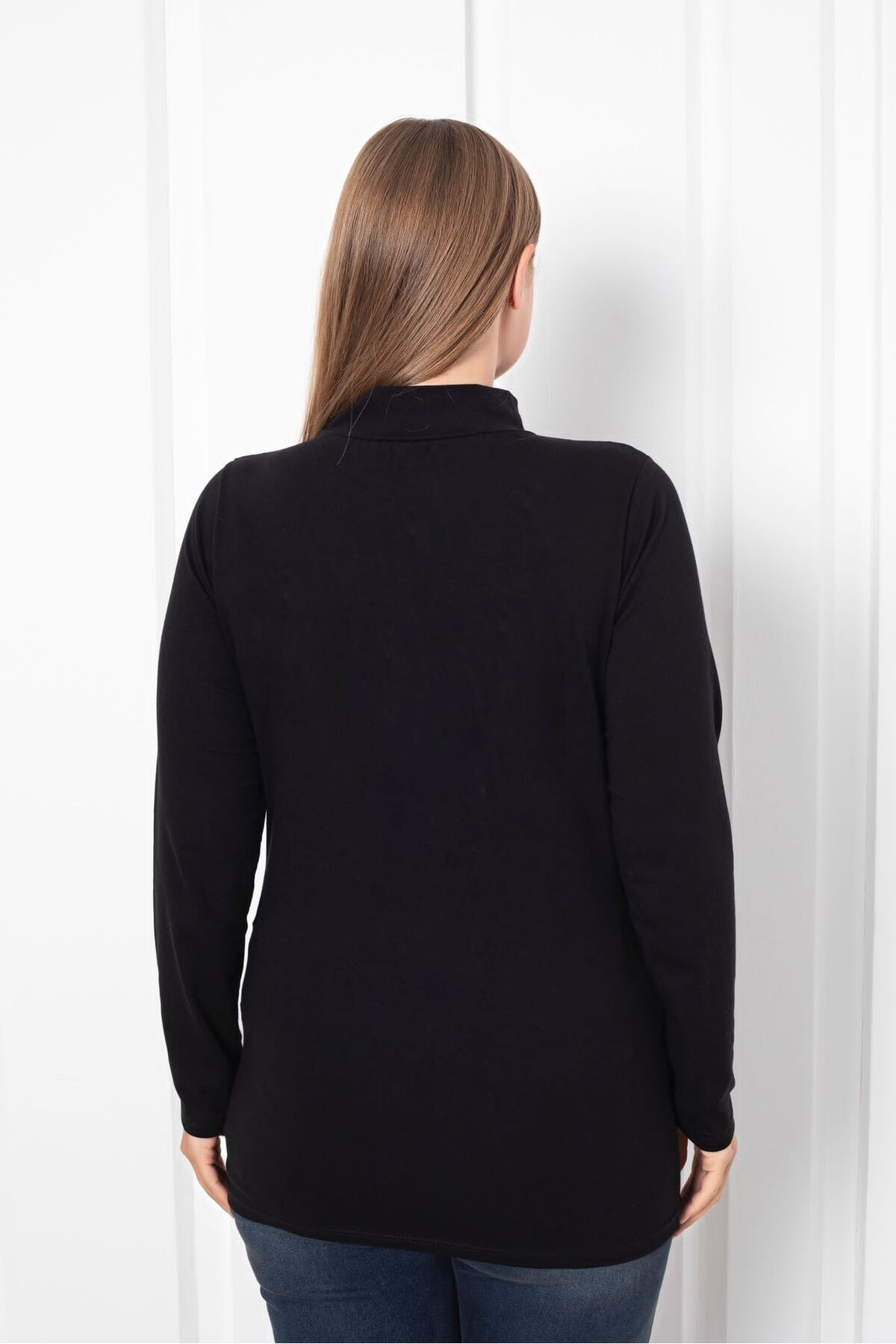 Trendbade Butik  Kadın Siyah Büyük Beden Yarım Balıkçı Yaka Body - Görsel 4