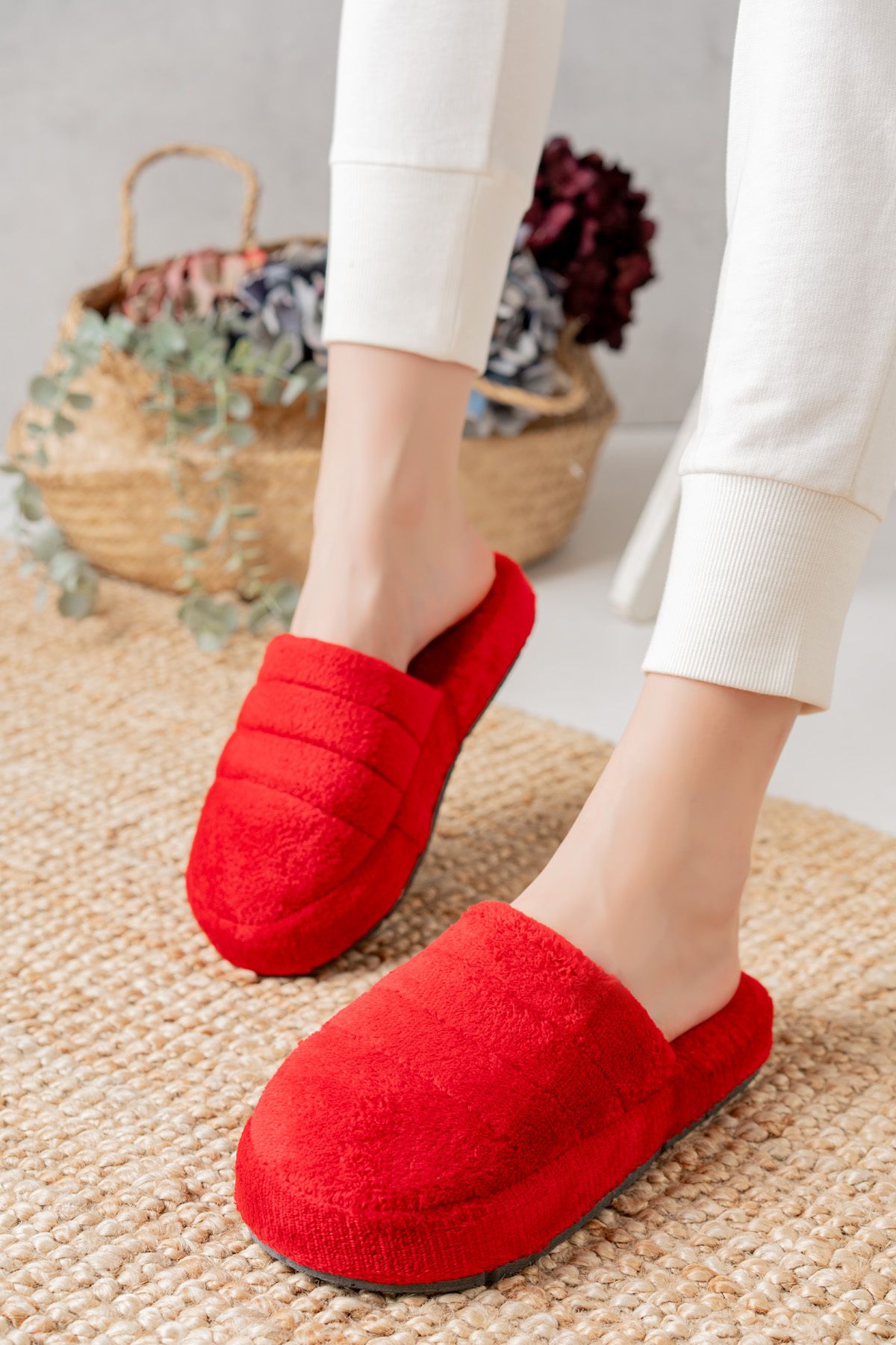 Women's red house slippers sales