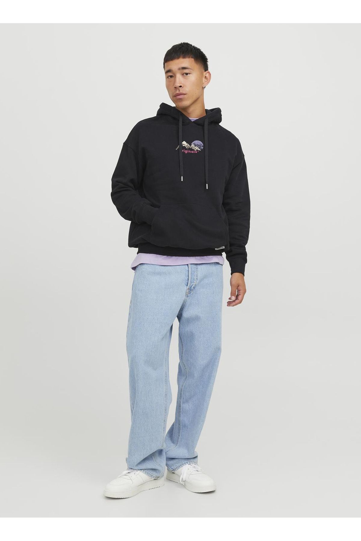 سویشرت مردانه یقه کلاه دار مشکی 12242357_JORSILVERLAKE SWEAT HOOD Jack & Jones
