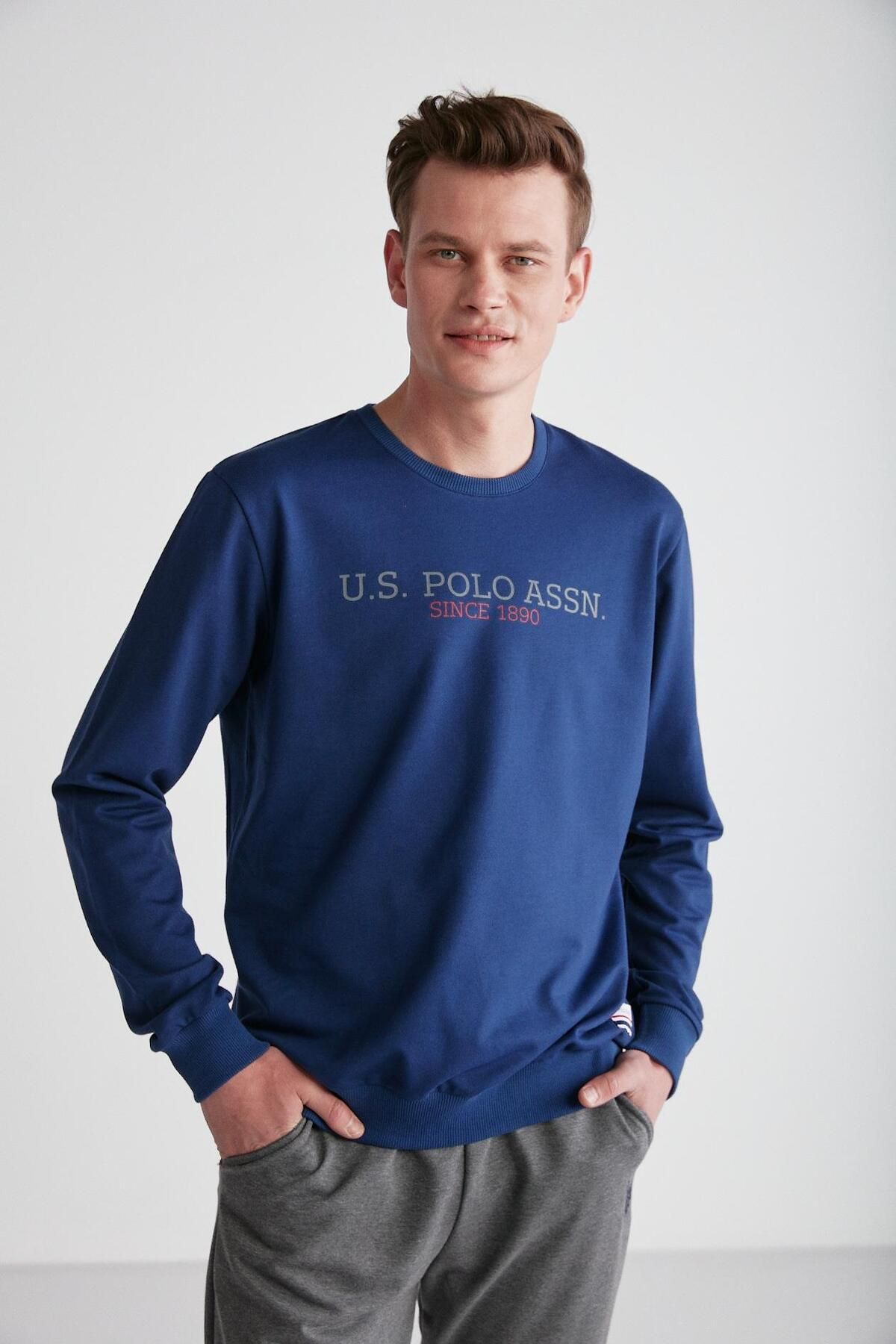 ست پیژامه آبی مردانه لباس خواب یقه گرد سرمه ای U.S. Polo Assn.