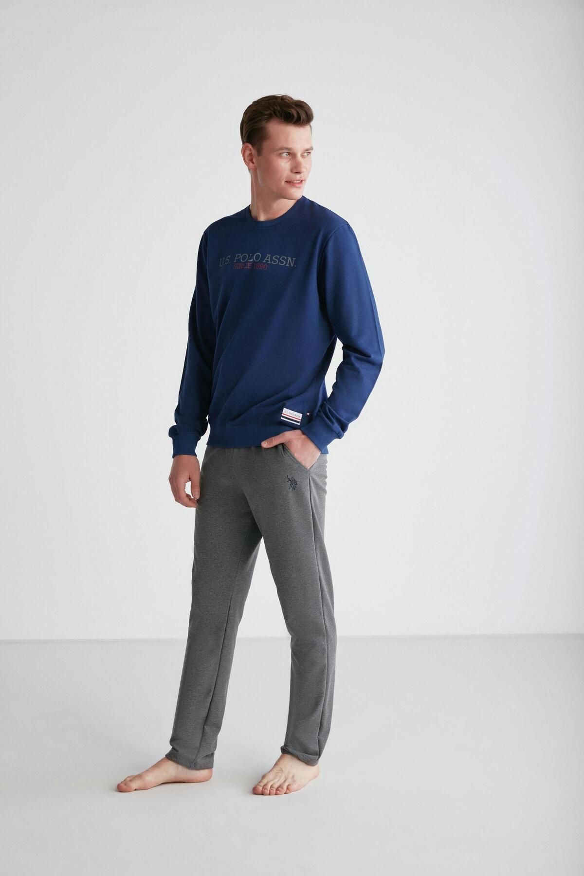 ست پیژامه آبی مردانه لباس خواب یقه گرد سرمه ای U.S. Polo Assn.