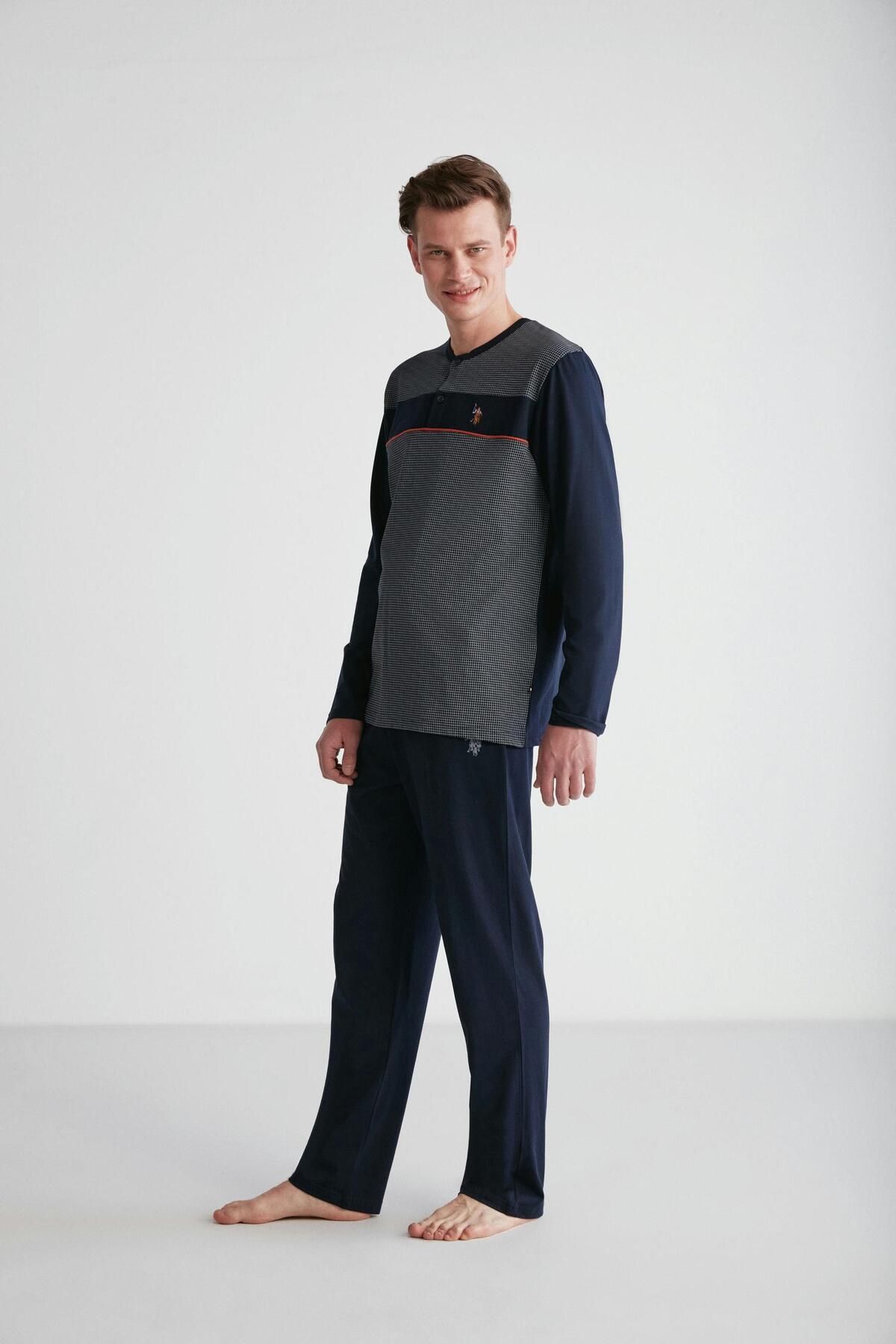 ست پیژامه آبی مردانه لباس خواب سرمه ای U.S. Polo Assn.