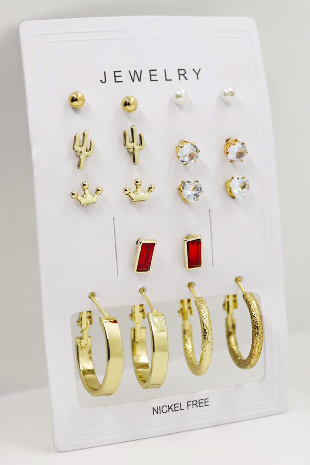 EUROMODA High Quality Set of 10 Earrings with Cactus and Crown