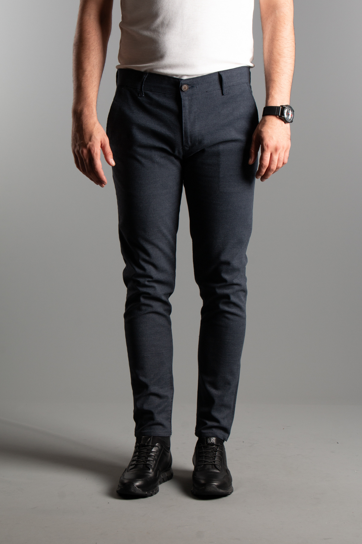 ZEKİ ÖZER  ERKEK LACİVERT DOKULU KANVAS KETEN PANTOLON - Görsel 4