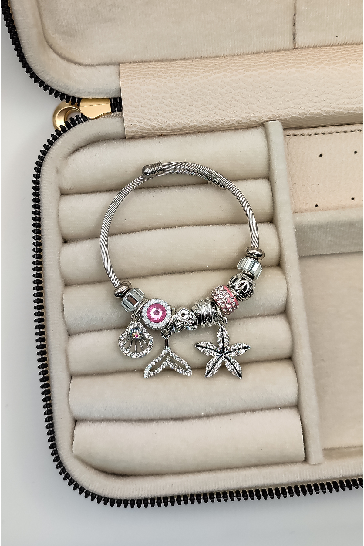 Pembe Yıldız Deniz Kabuğu İnci Charm &Ccedil;elik Bileklik - 2