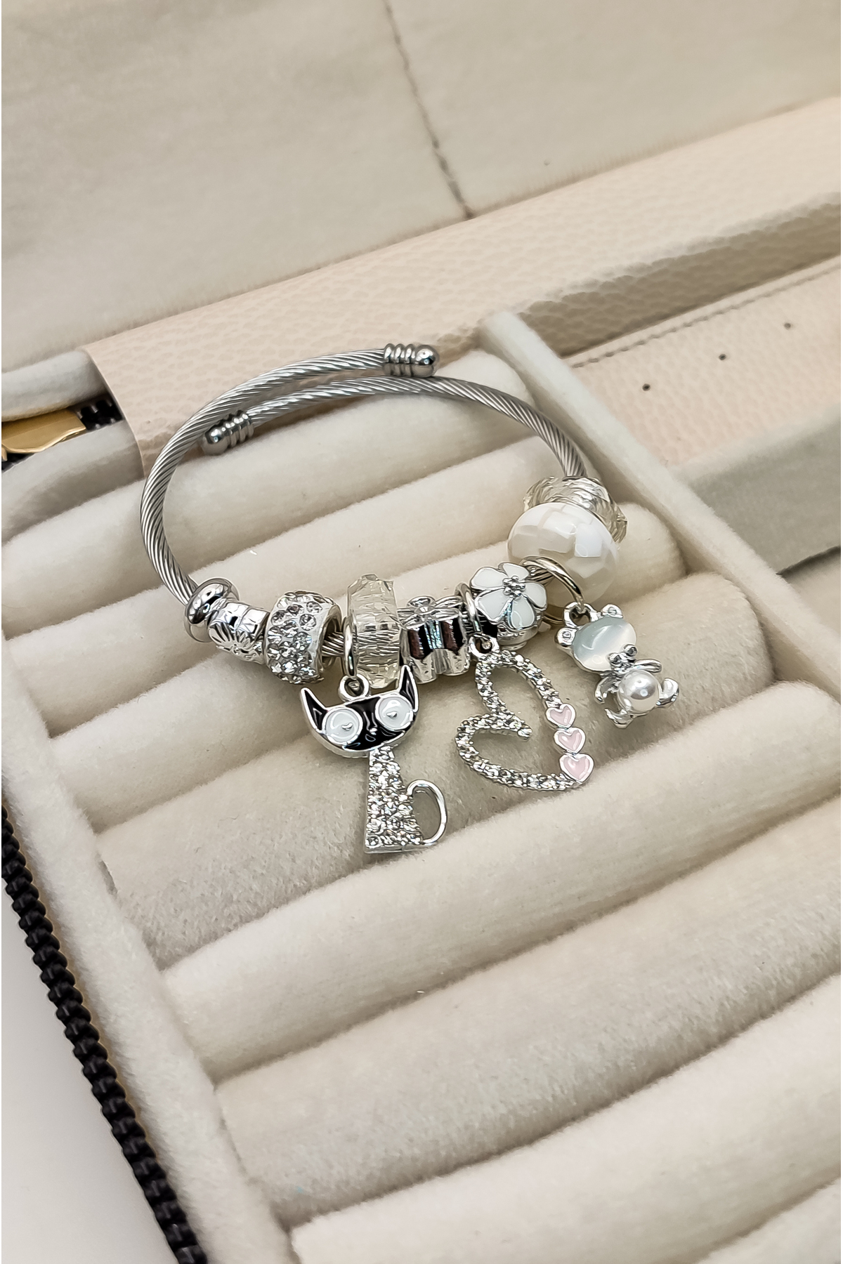 Kedicik Ayıcık Charm Çelik Bileklik