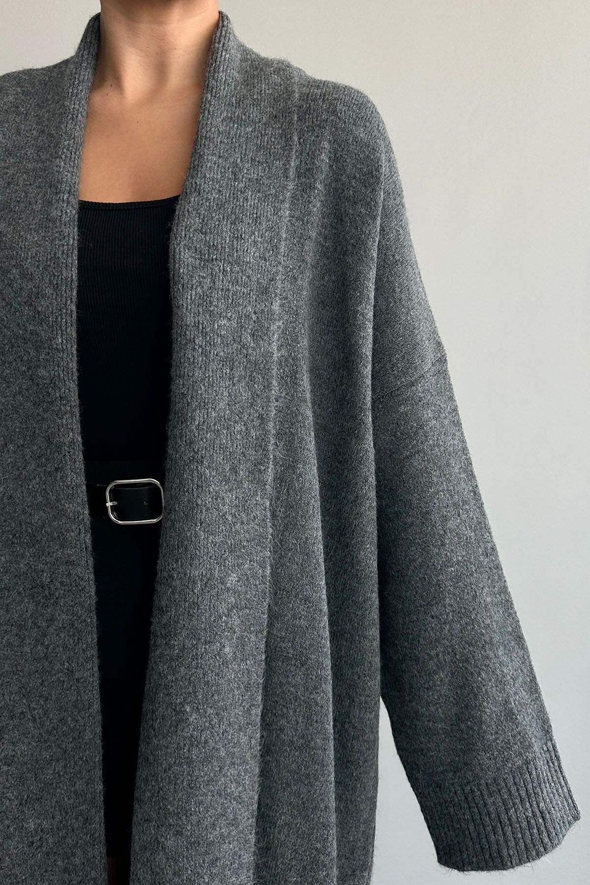 Lupies Women s Dark Gray Shawl Collar Long Knitwear Cardigan