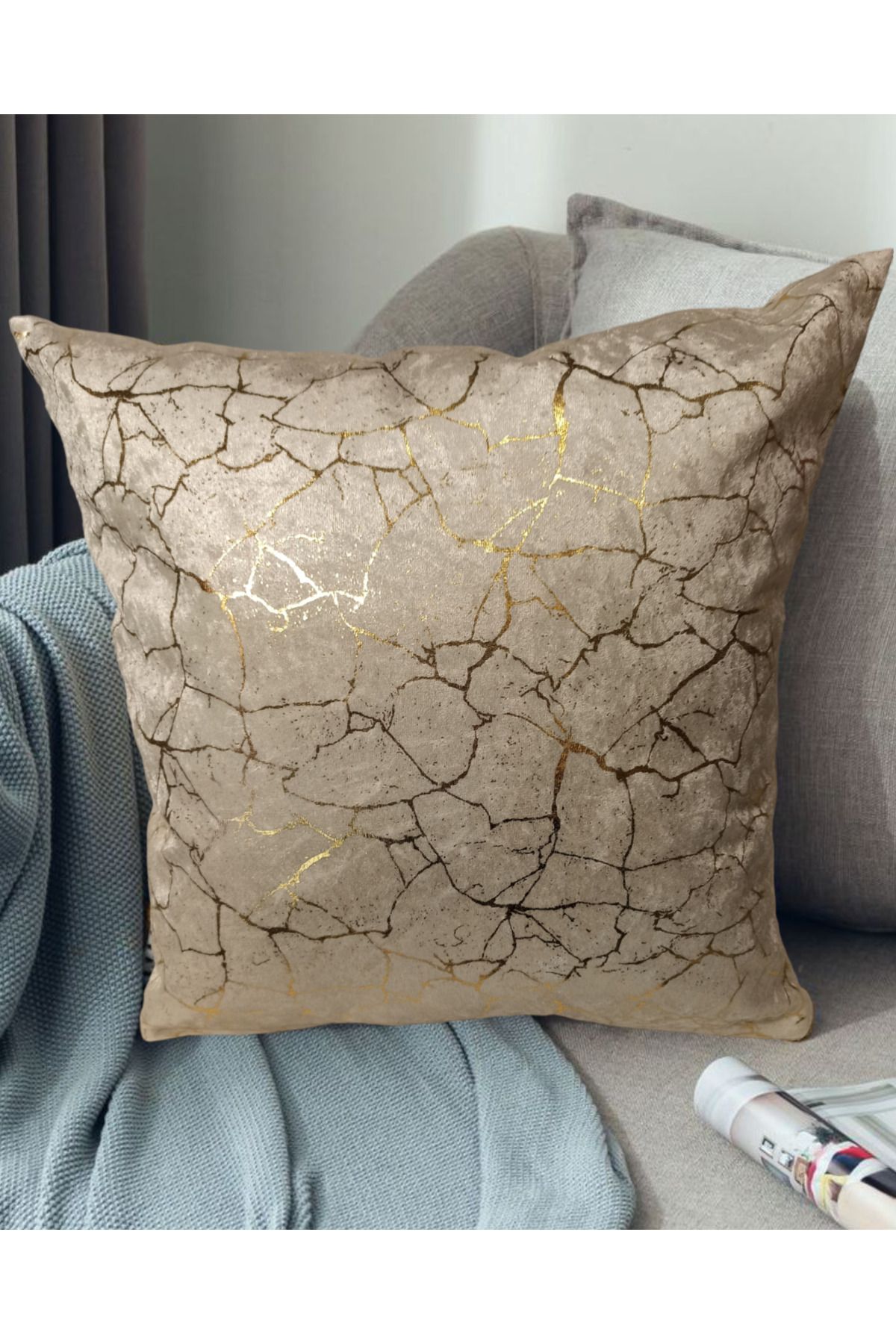 ENER HOME Cream Color Velvet Gold Gilded Reversible Decorative