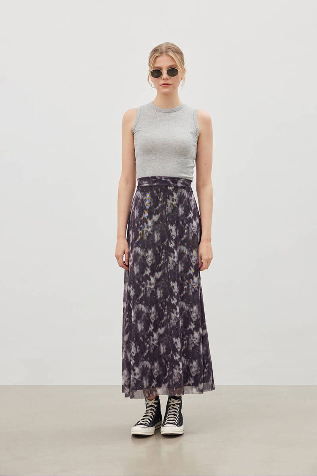 BE BLUE 90S DYE PATTERNED TULLE SKIRT Trendyol