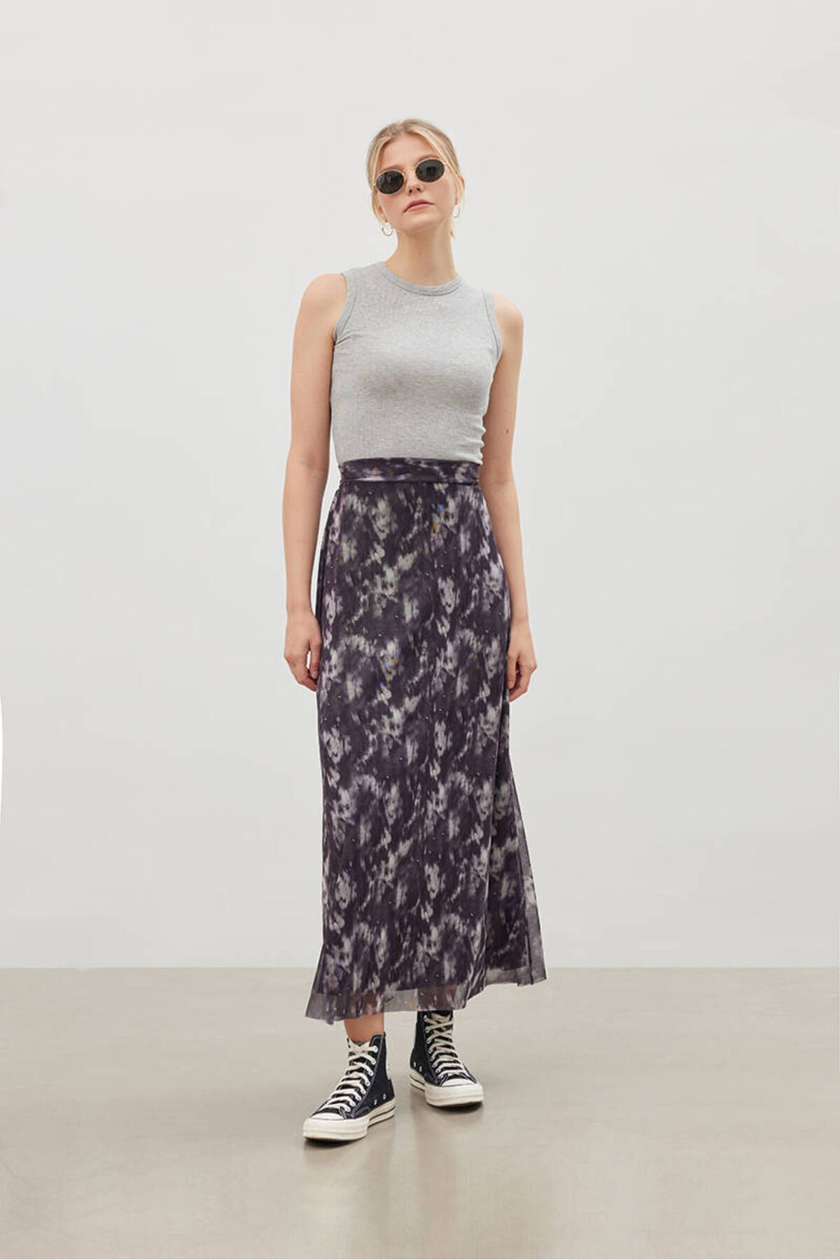 BE BLUE 90S DYE PATTERNED TULLE SKIRT Trendyol
