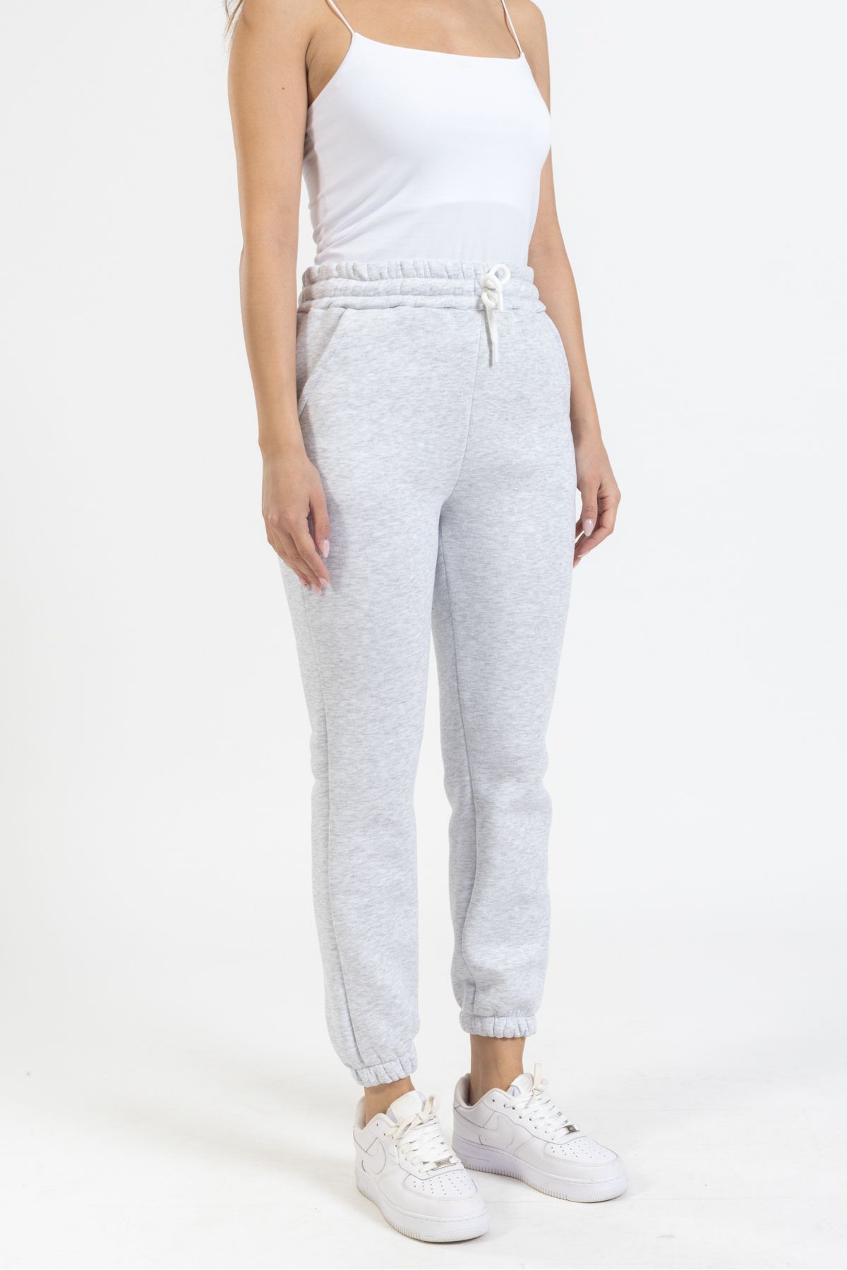 macharelbasic women s 3 thread thick fabric inner fleece elasticated hem tracksuit bottoms