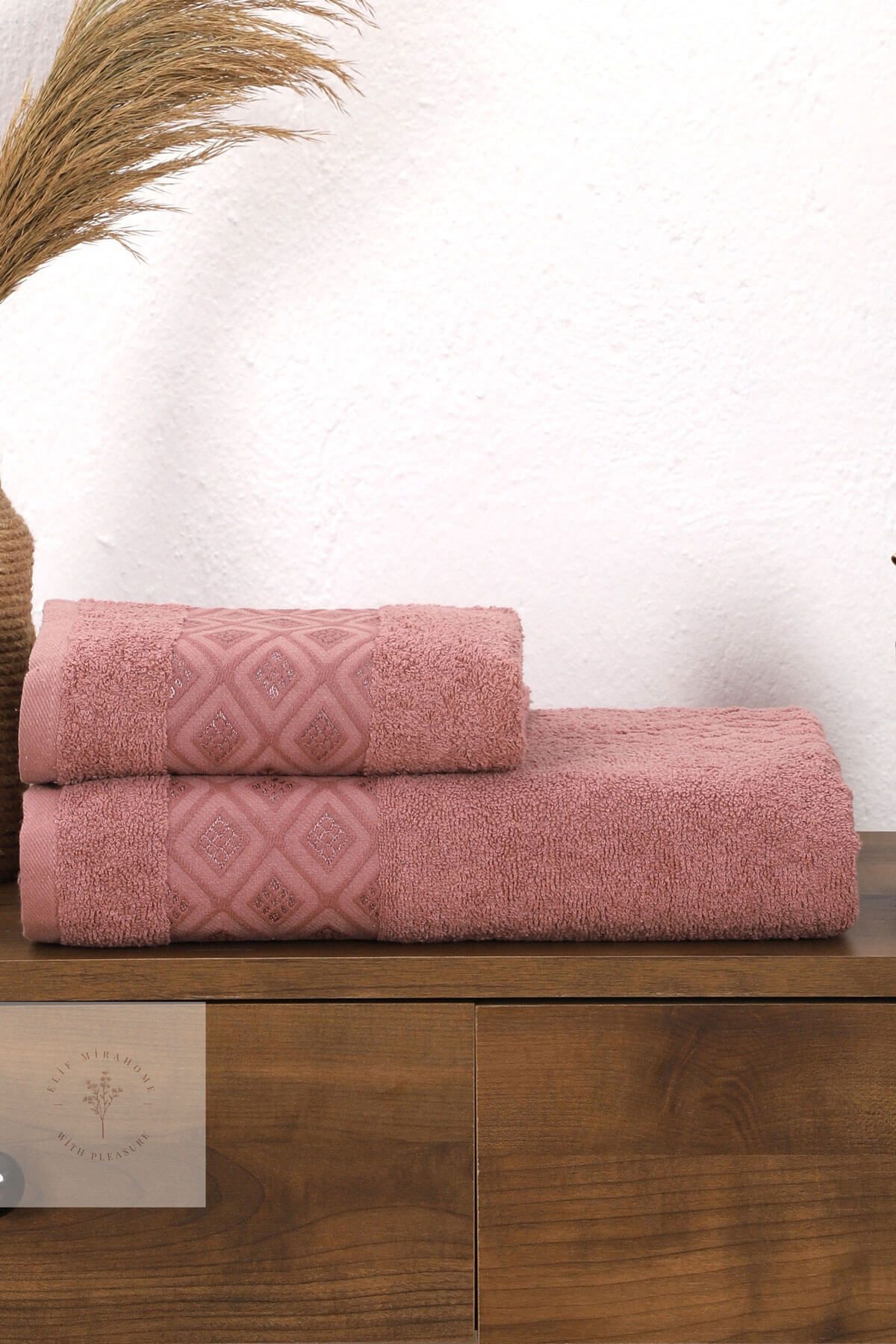 Mira Home 2 Piece Women Men Bathroom Shower Turkish Bath Towel Set 90x150 Cm 100 Cotton Diamond Pattern Trendyol