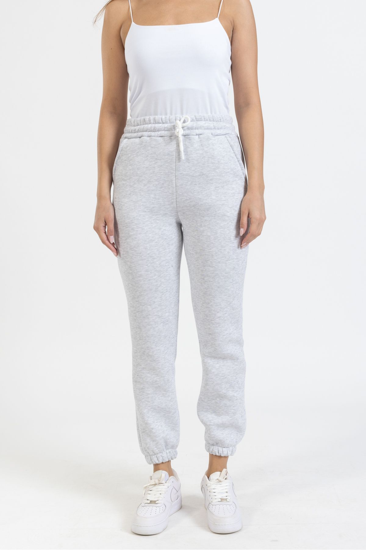 macharelbasic women s 3 thread thick fabric inner fleece elasticated hem tracksuit bottoms