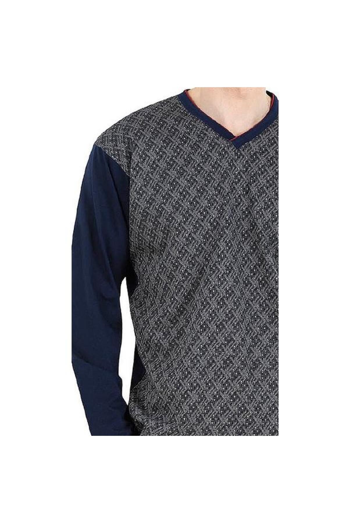ست پیژامه آبی مردانه ژاکارد CARDIN 6023 Pierre Cardin