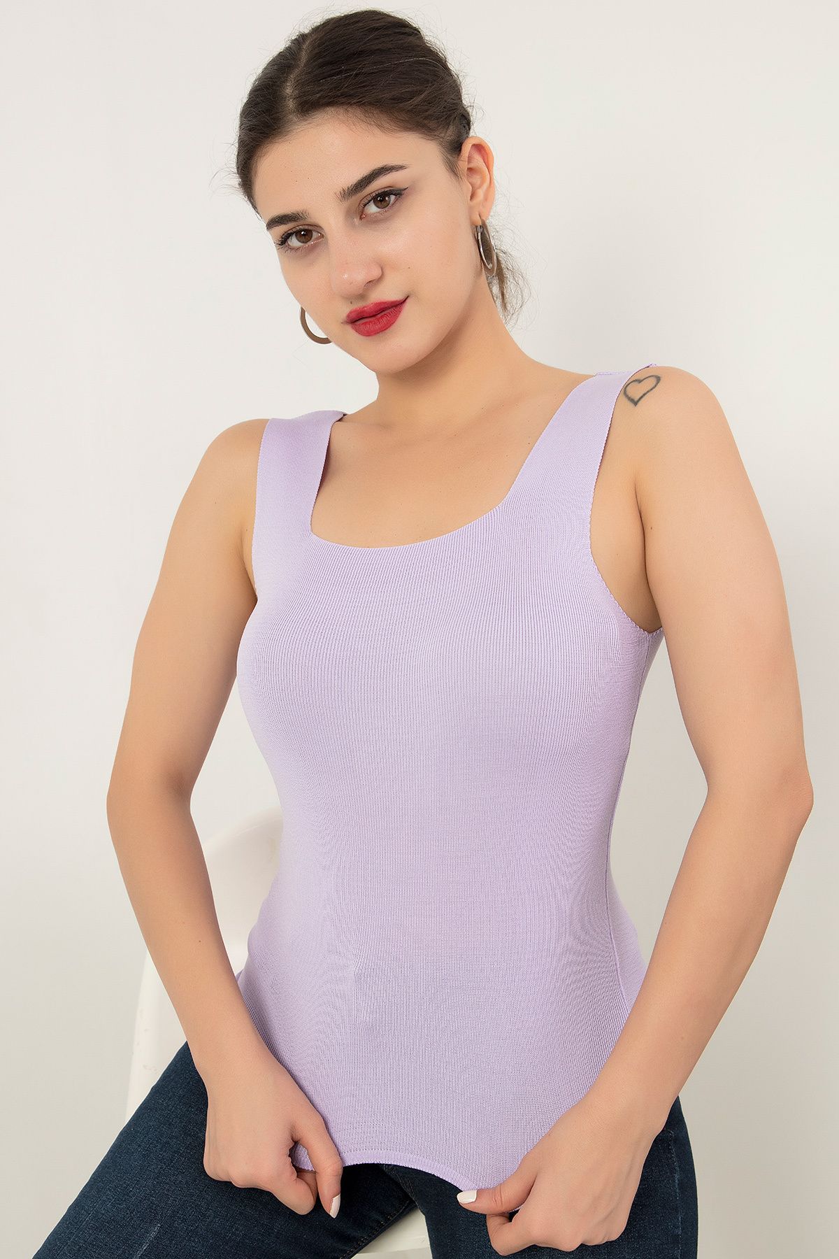 PULLIMM-Women's Lilac Tank Top Thick Strap Tank Top Thin Summer Square Neck Knitwear ESP039 3