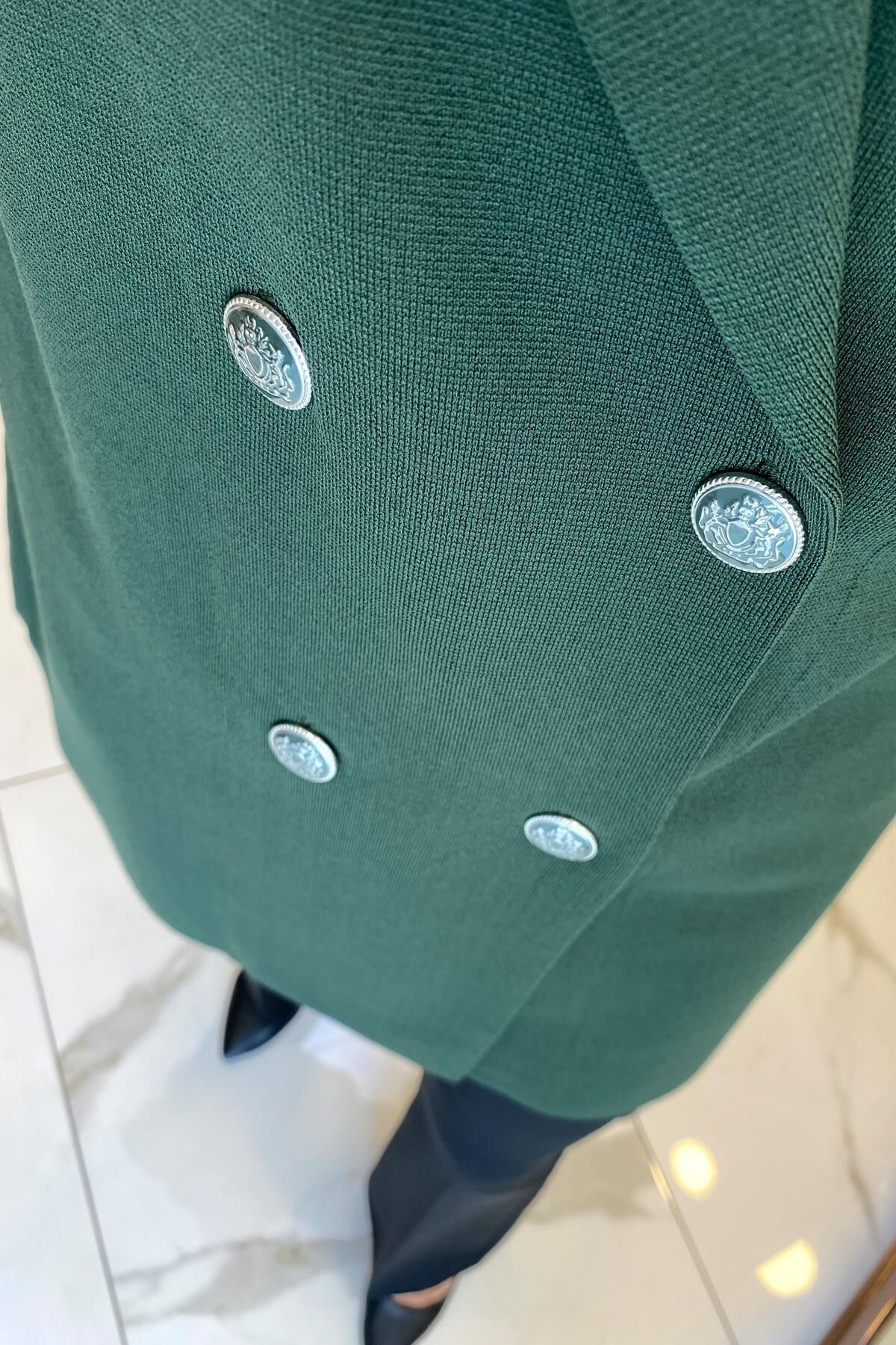 ژاکت جلو باز سبز زنانه لباس بافتنی قلاب دوزی EMERALD CRUVE CRUISE BUTTON CARDIGAN اورجینال Vosse