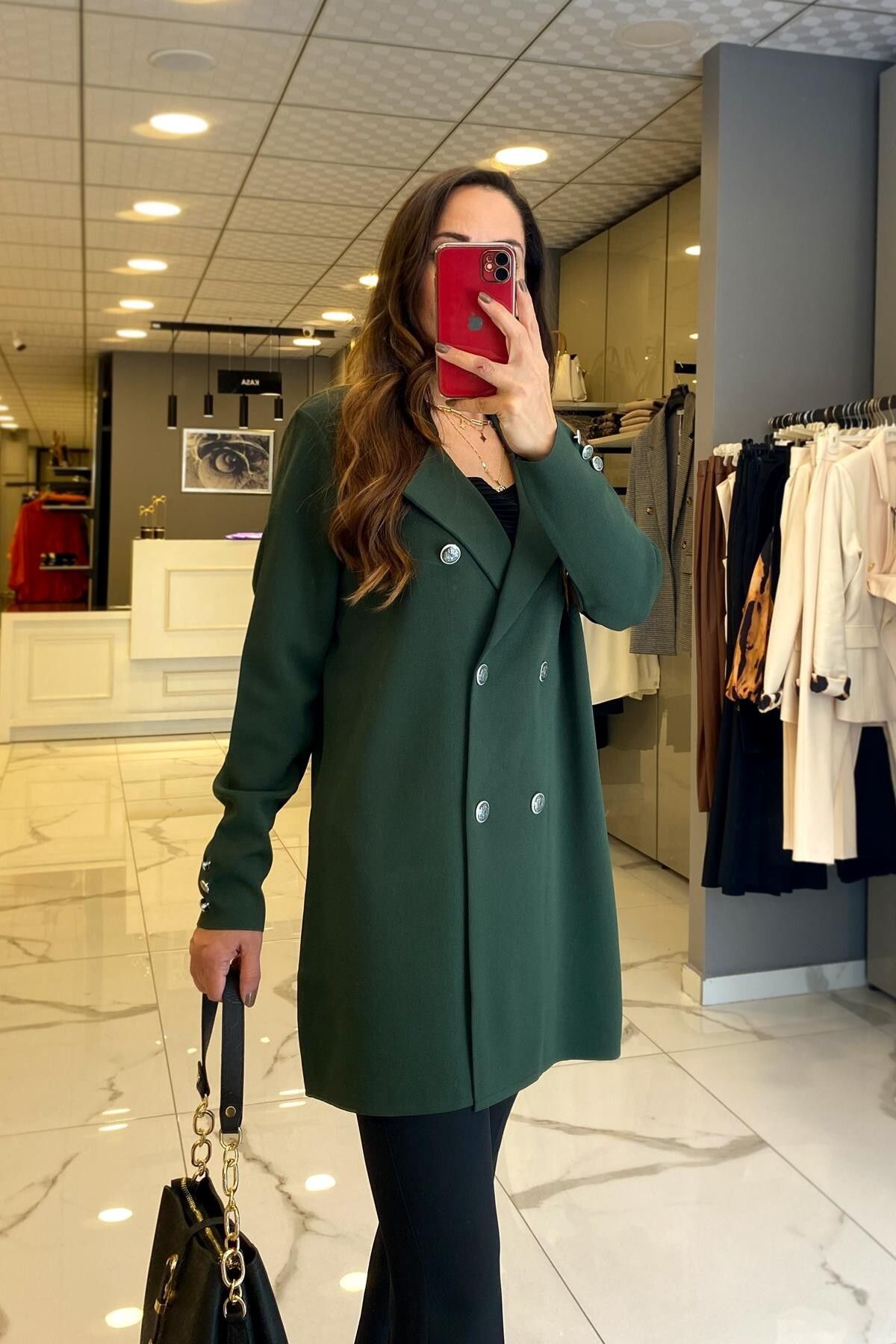 ژاکت جلو باز سبز زنانه لباس بافتنی قلاب دوزی EMERALD CRUVE CRUISE BUTTON CARDIGAN اورجینال Vosse