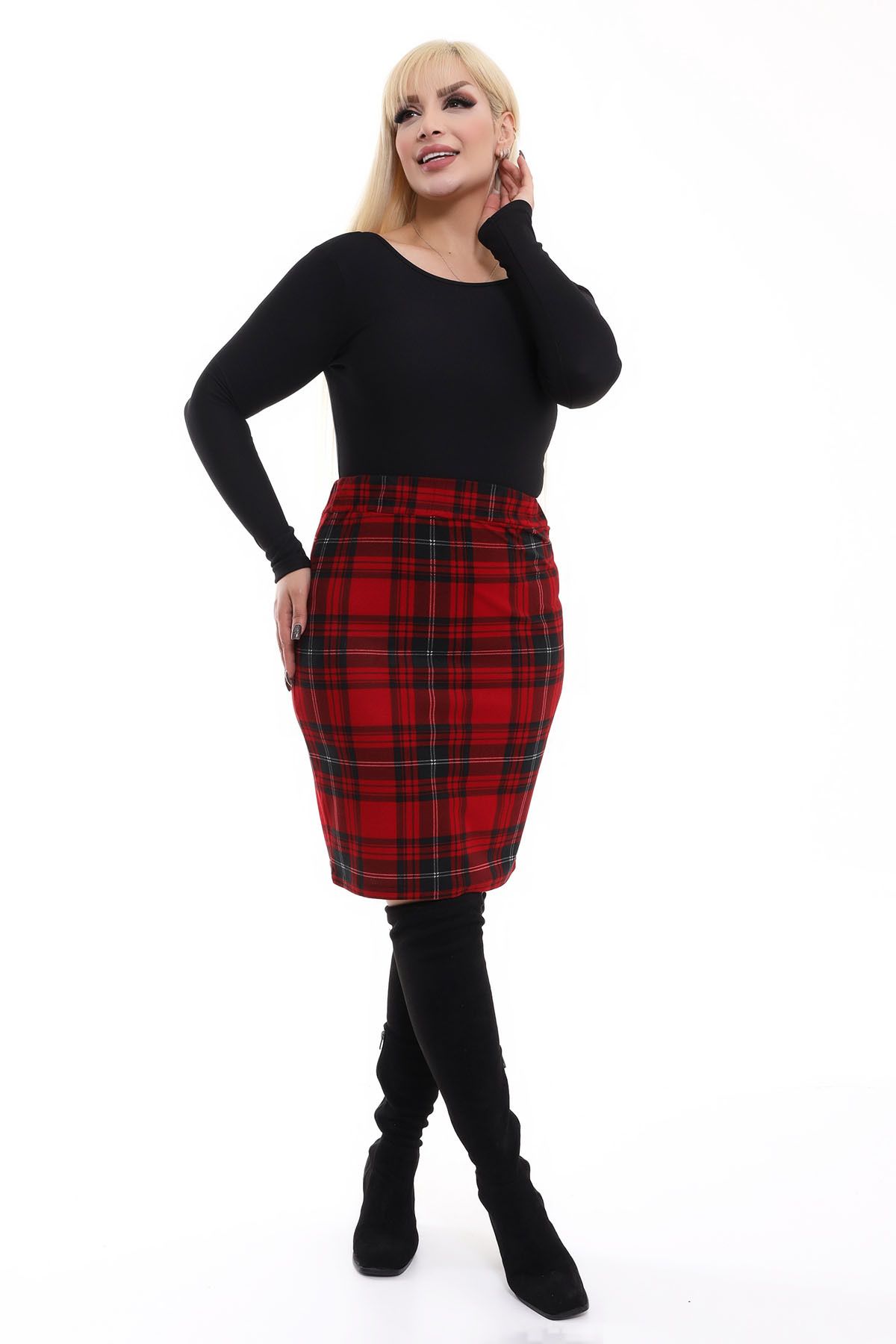Plus size red skirt knee deals length