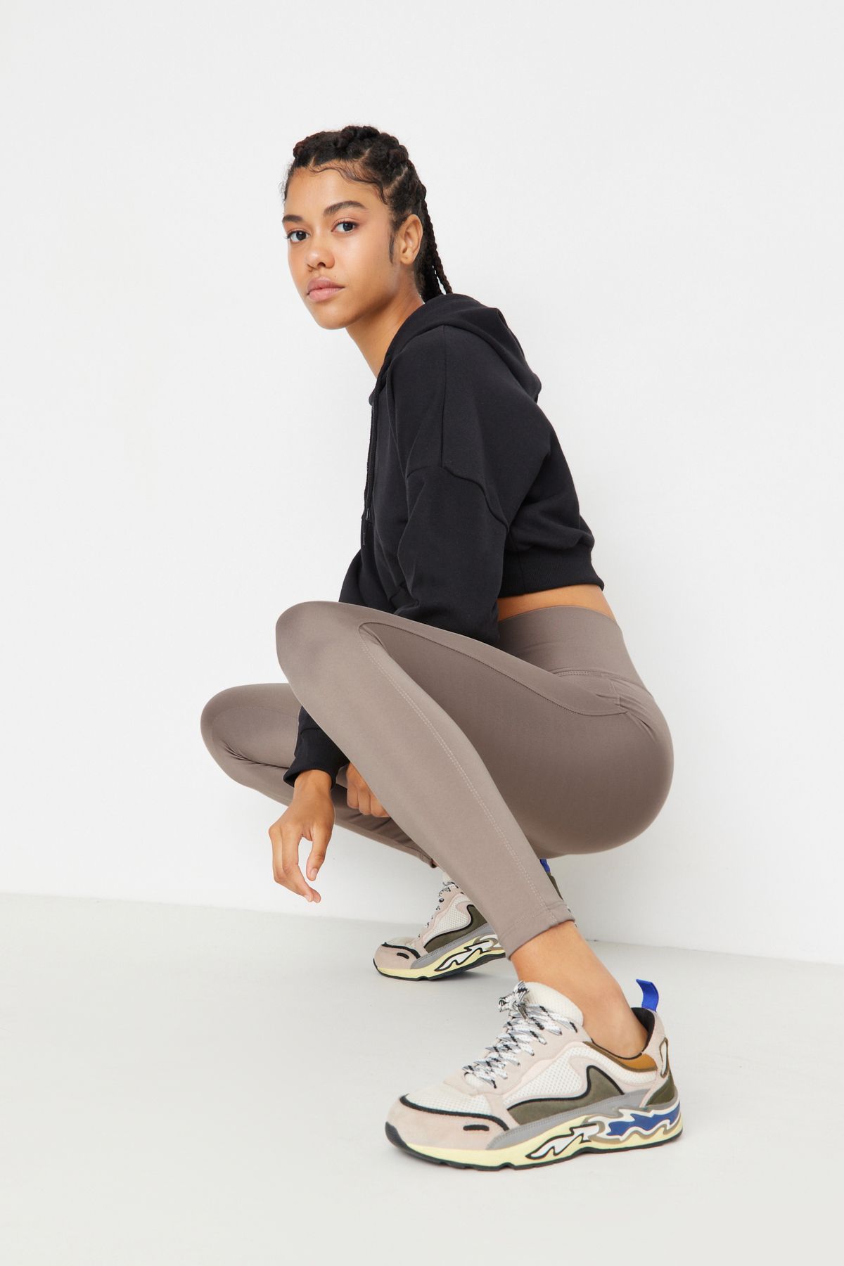 Trendyol Collection-Jambiere de sport tricotate pe lungime întreagă, elastică cu talie lată de nurcă TWOAW21TA0029 3