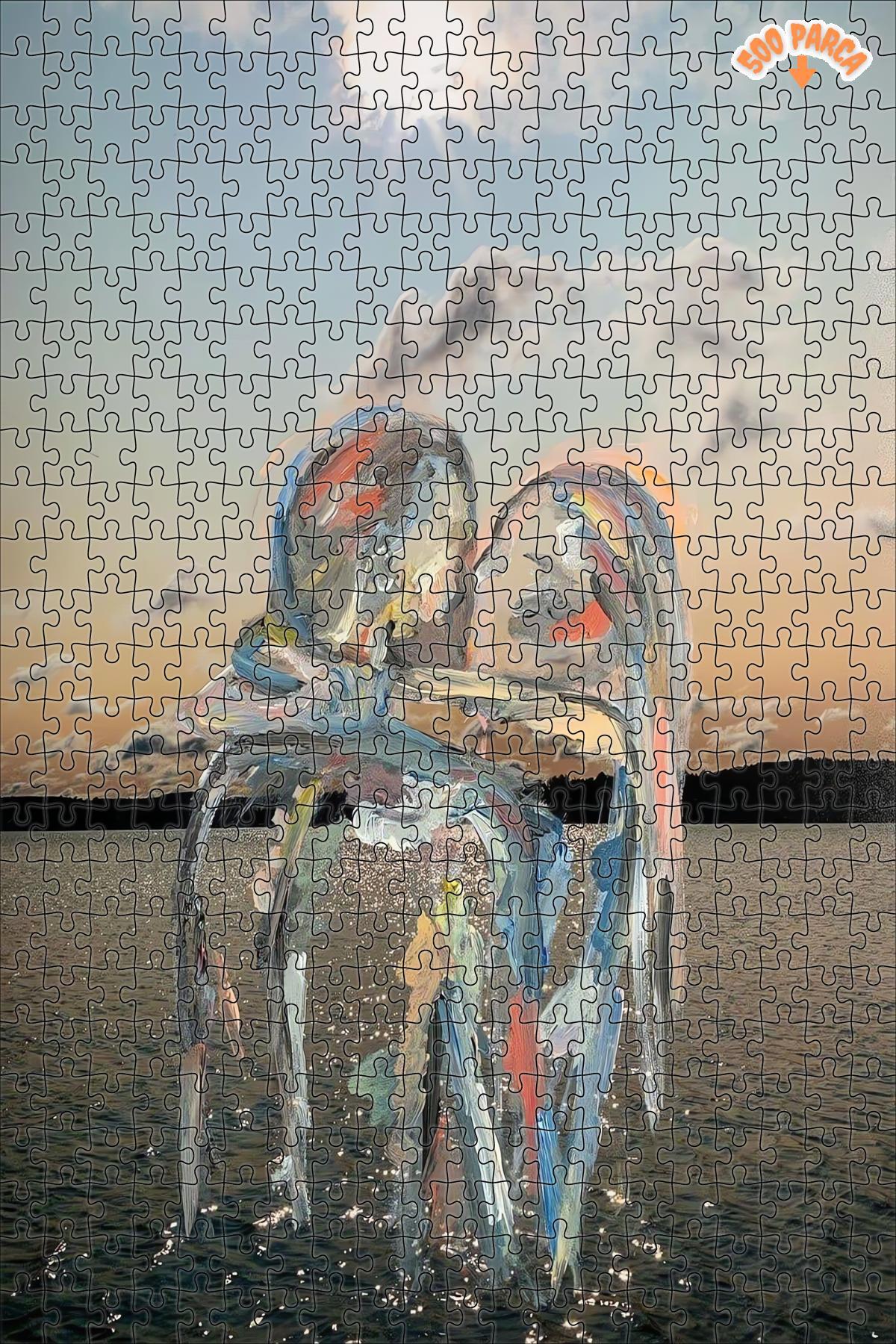 Teona Ahşap Suda Sarılan Çift Spiritual Modern Sanat Çerçeveli