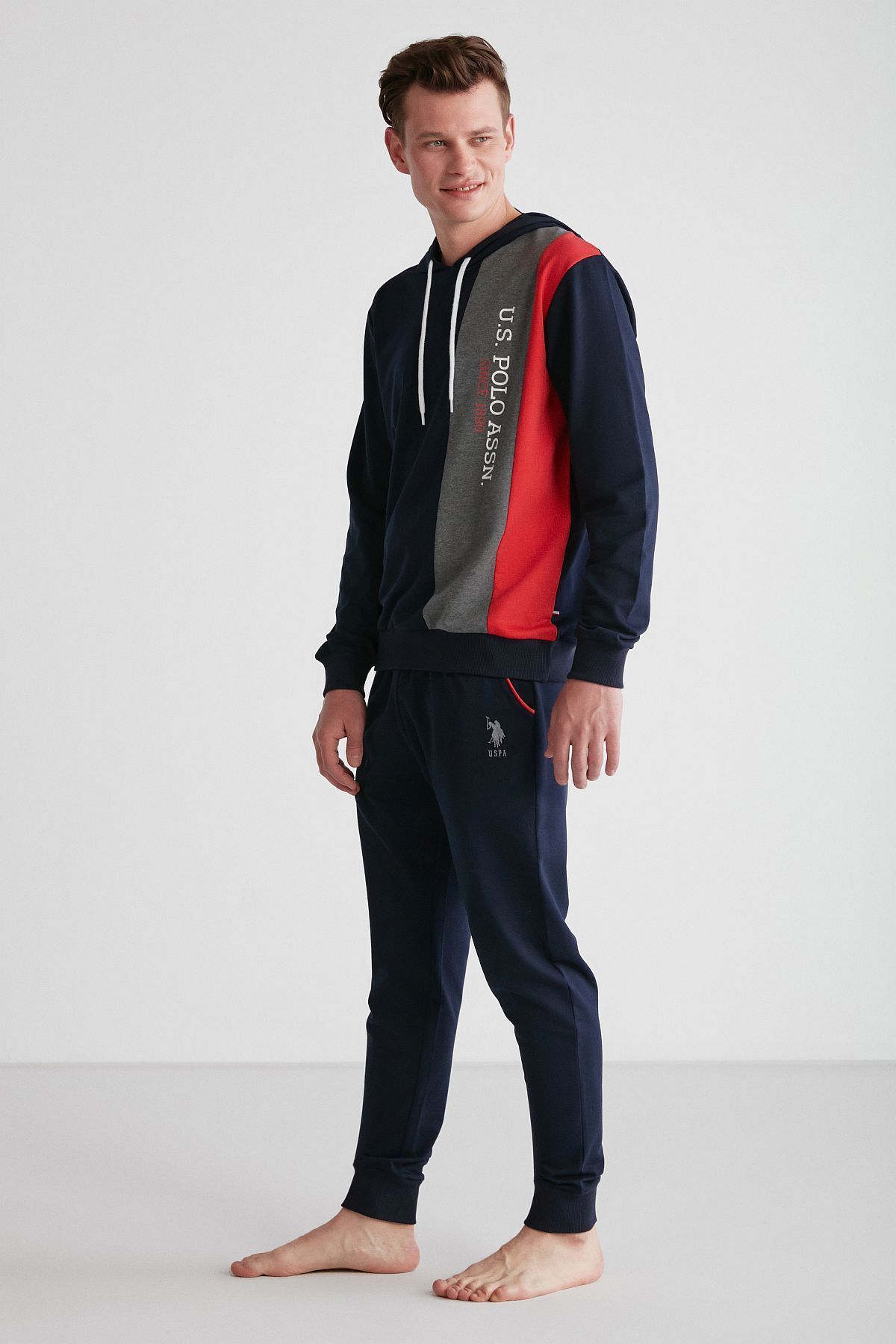 ست پیژامه آبی مردانه پولو اسن ایالات متحده لباس خواب آستین بلند سرمه ای 18711 U.S. Polo Assn.