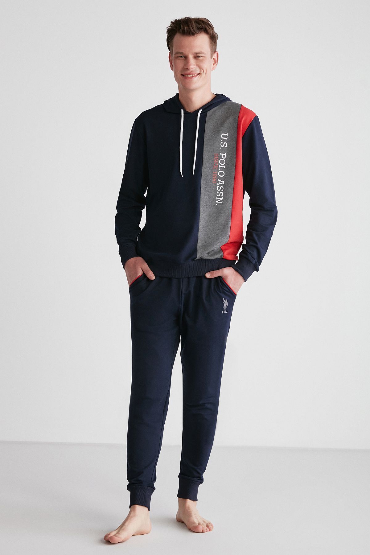 ست پیژامه آبی مردانه پولو اسن ایالات متحده لباس خواب آستین بلند سرمه ای 18711 U.S. Polo Assn.