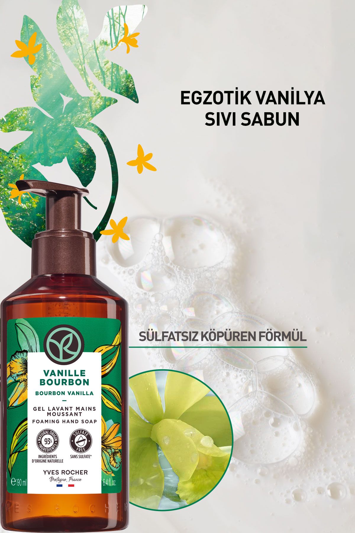 Yves Rocher صابون مایع Exotic Vanilla با رایحه و عصاره وانیل 190میل