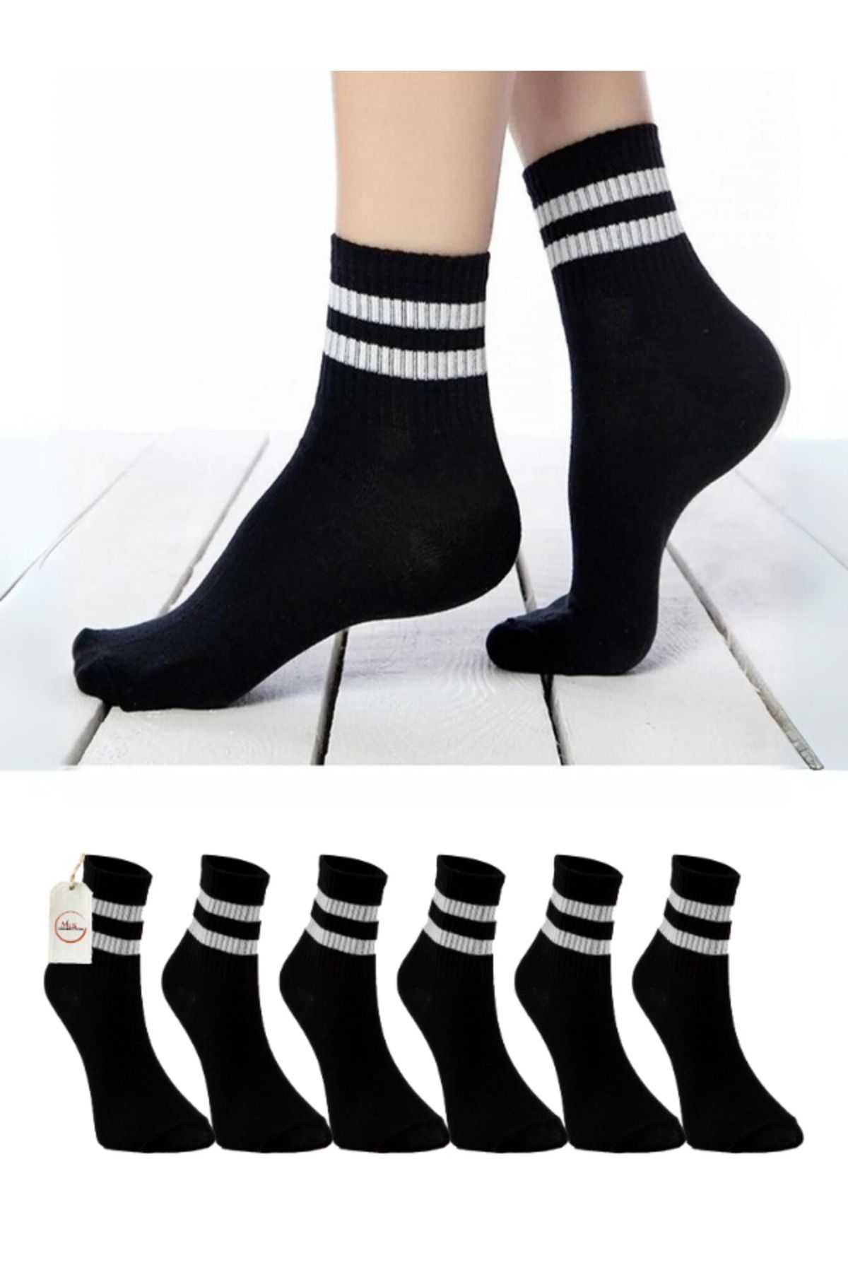 MUK COLLECTİON 6 Çift Siyah Tenis Çorap 36 - 40
