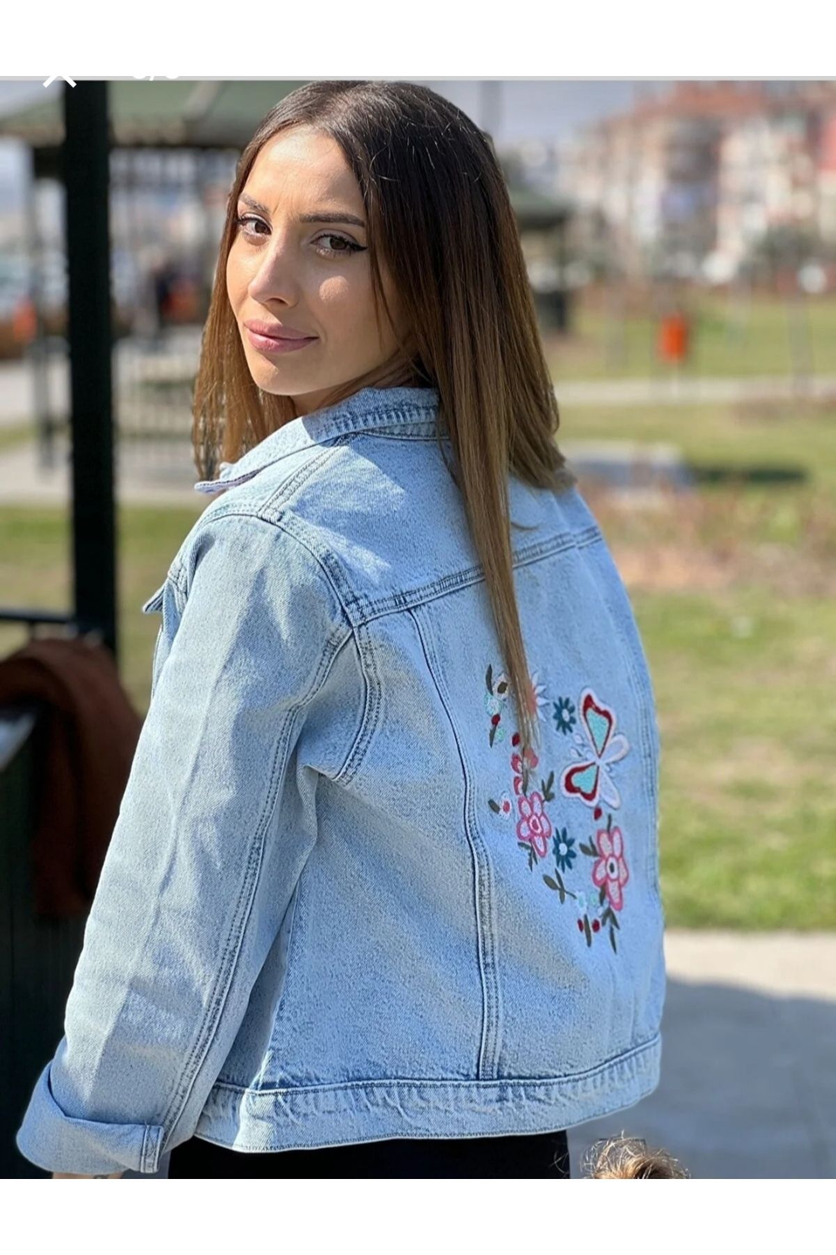Denim embroidered jacket womens on sale