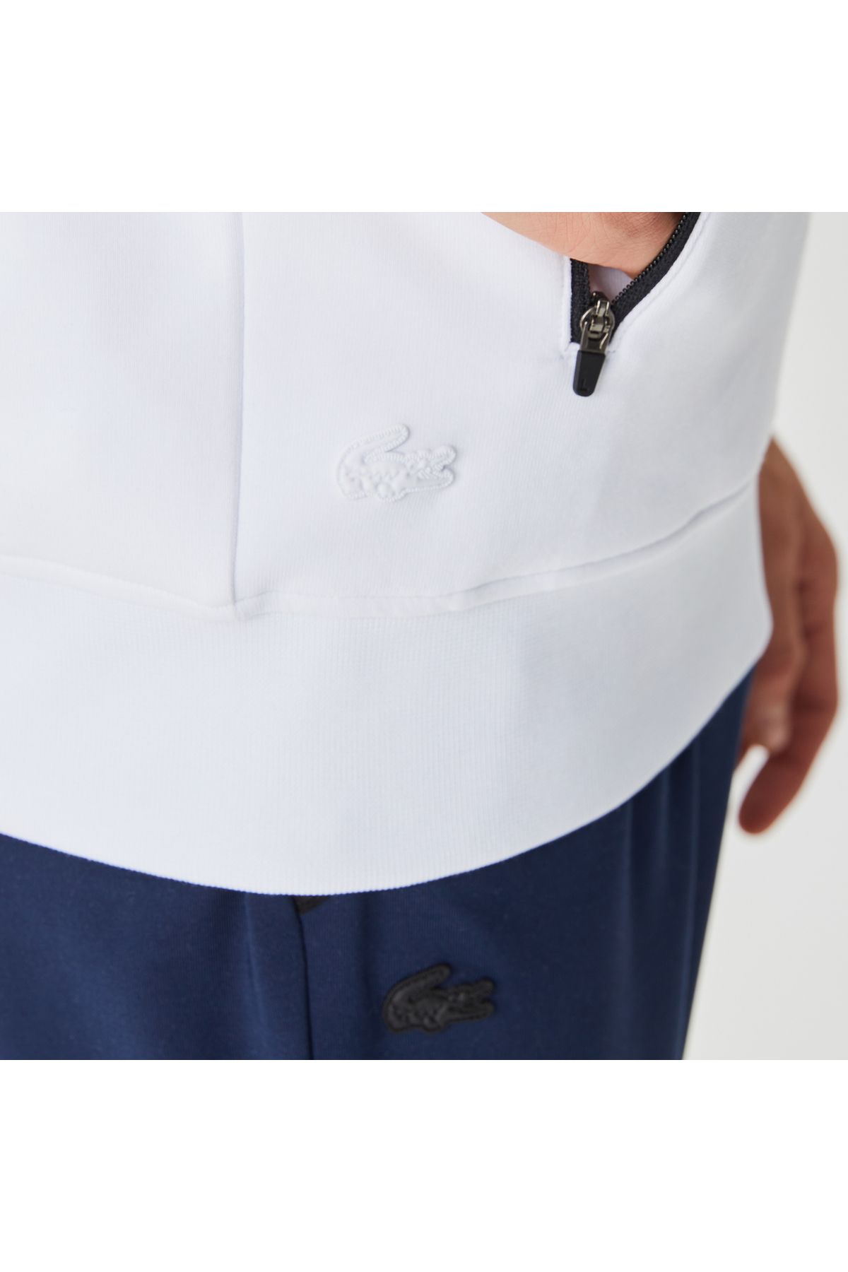 Lacoste Erkek Regular Fit Ayarlanabilir Kap onlu Bask l Beyaz Sweatshirt