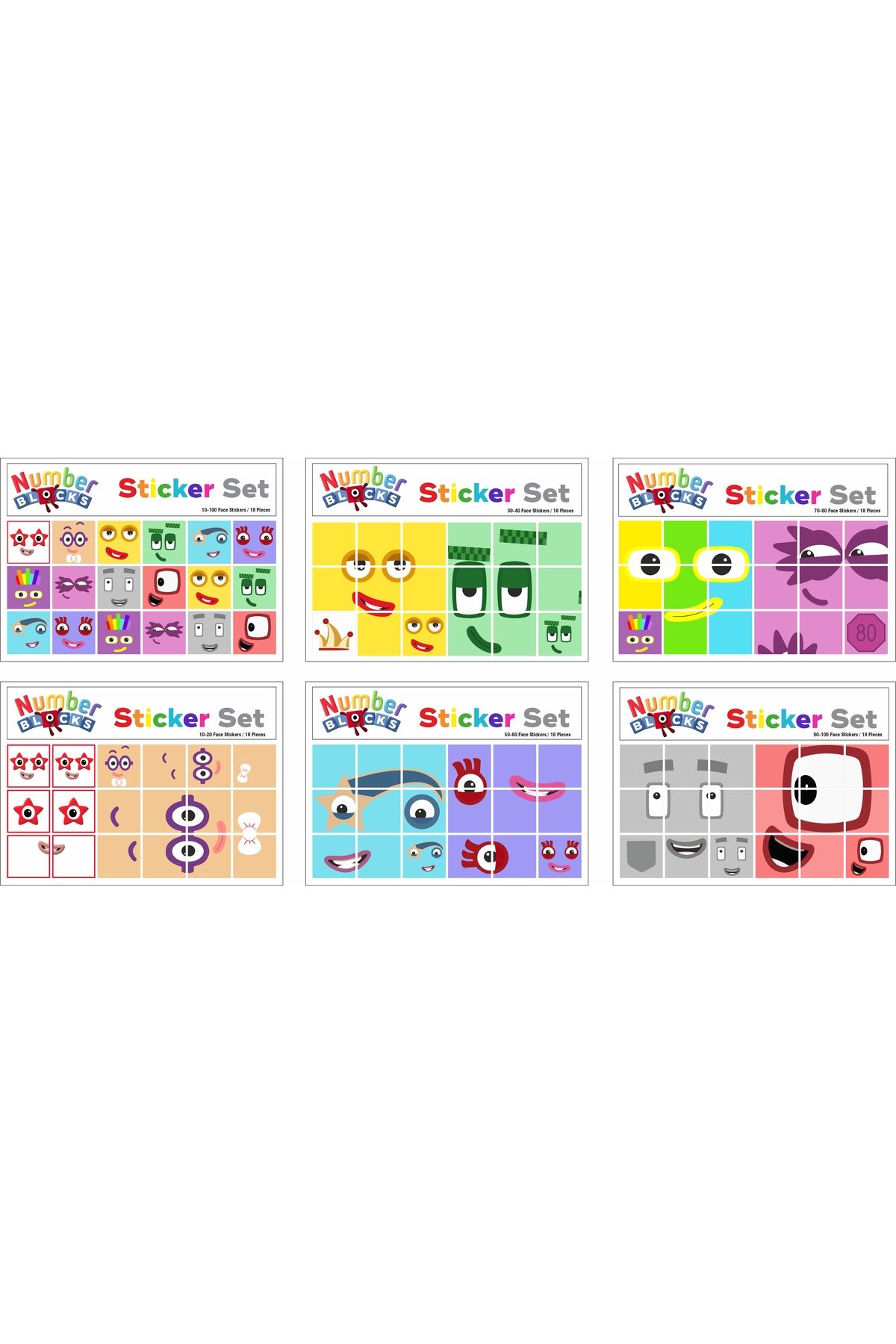 Pass Pano-Number Blocks Math Educational Unit Cube Snapcubes Head Sticker /10-100 Sticker 18 Pcs 1
