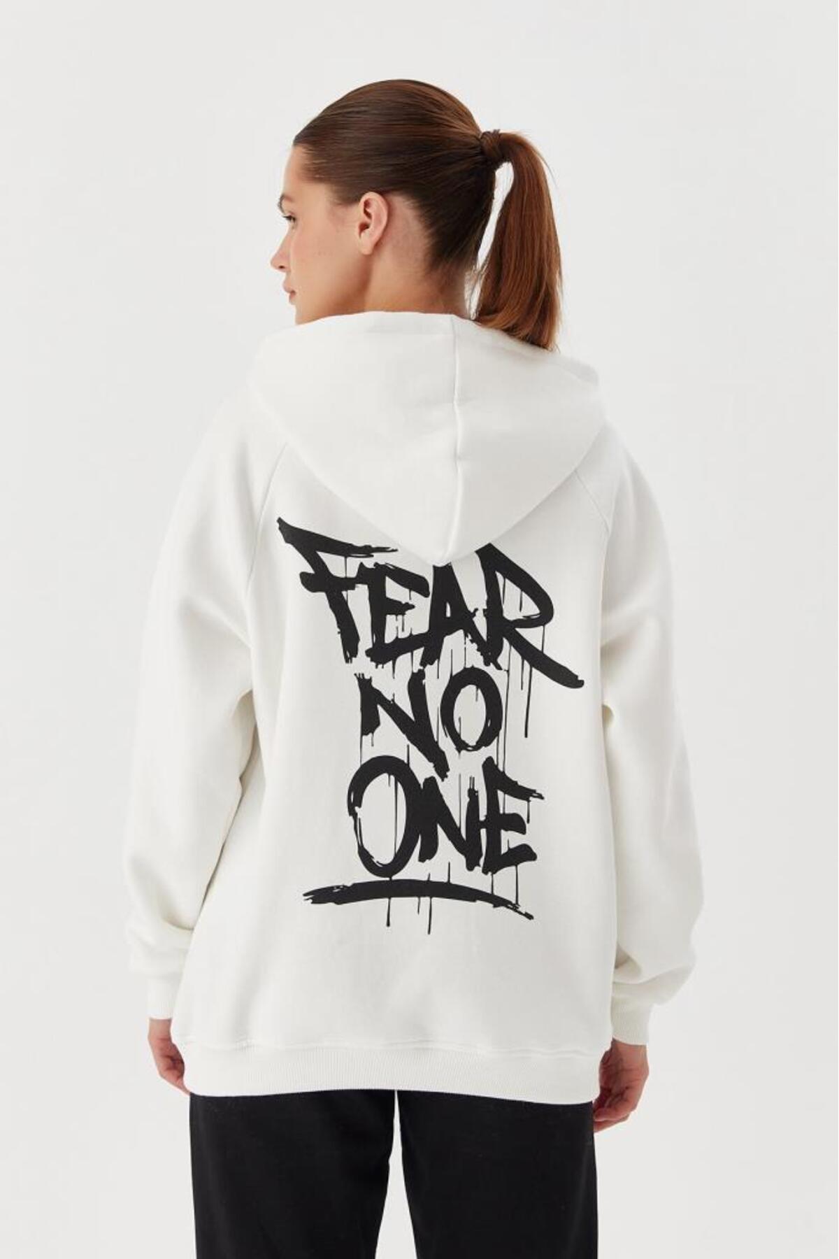 No Fear-Women's White Oversize Hooded Sweatshirt - 72478 4