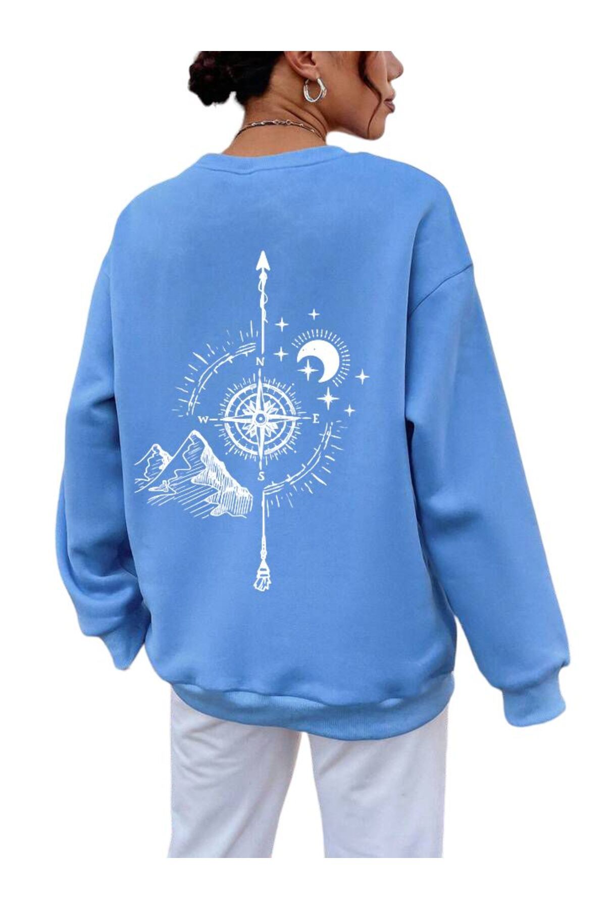 BENROMA Unisex COMPASS printed Oversize Sweatshirt Trendyol