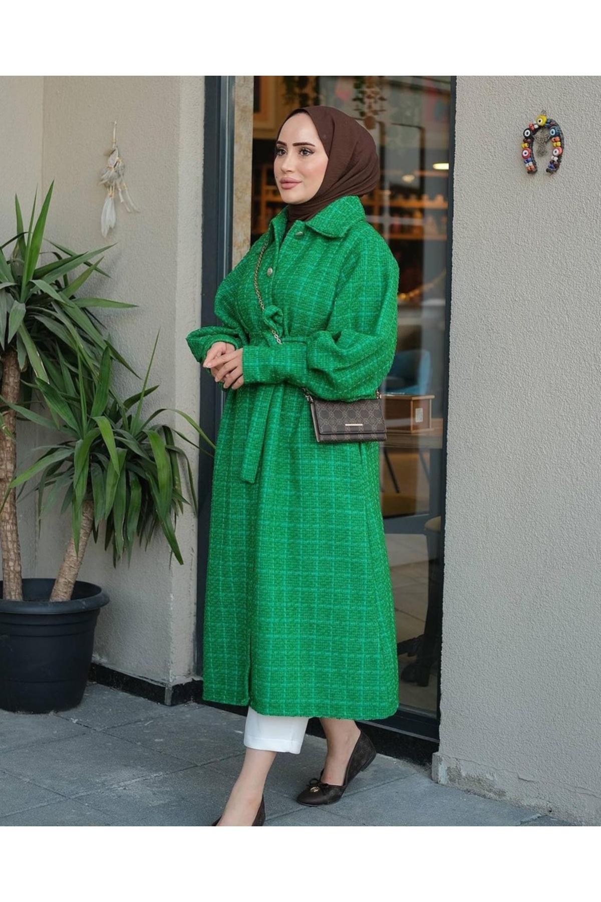 SEVENLINE  Kadın Mevsimlik Düğmeli Kuşaklı Kaban - Görsel 5