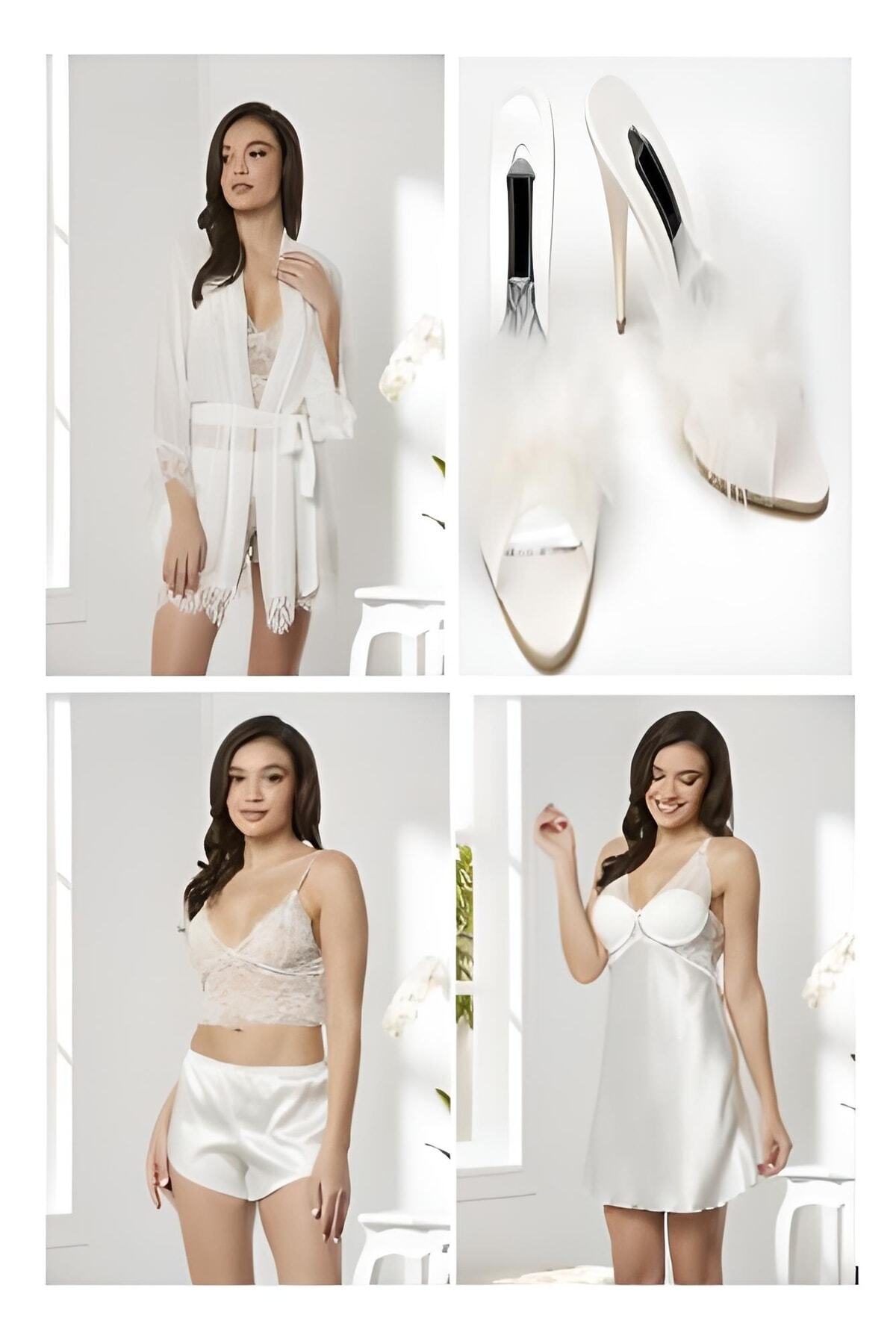 GC Saten - Şifon Dörtlü Çeyiz Seti - 7005 Yeni Model