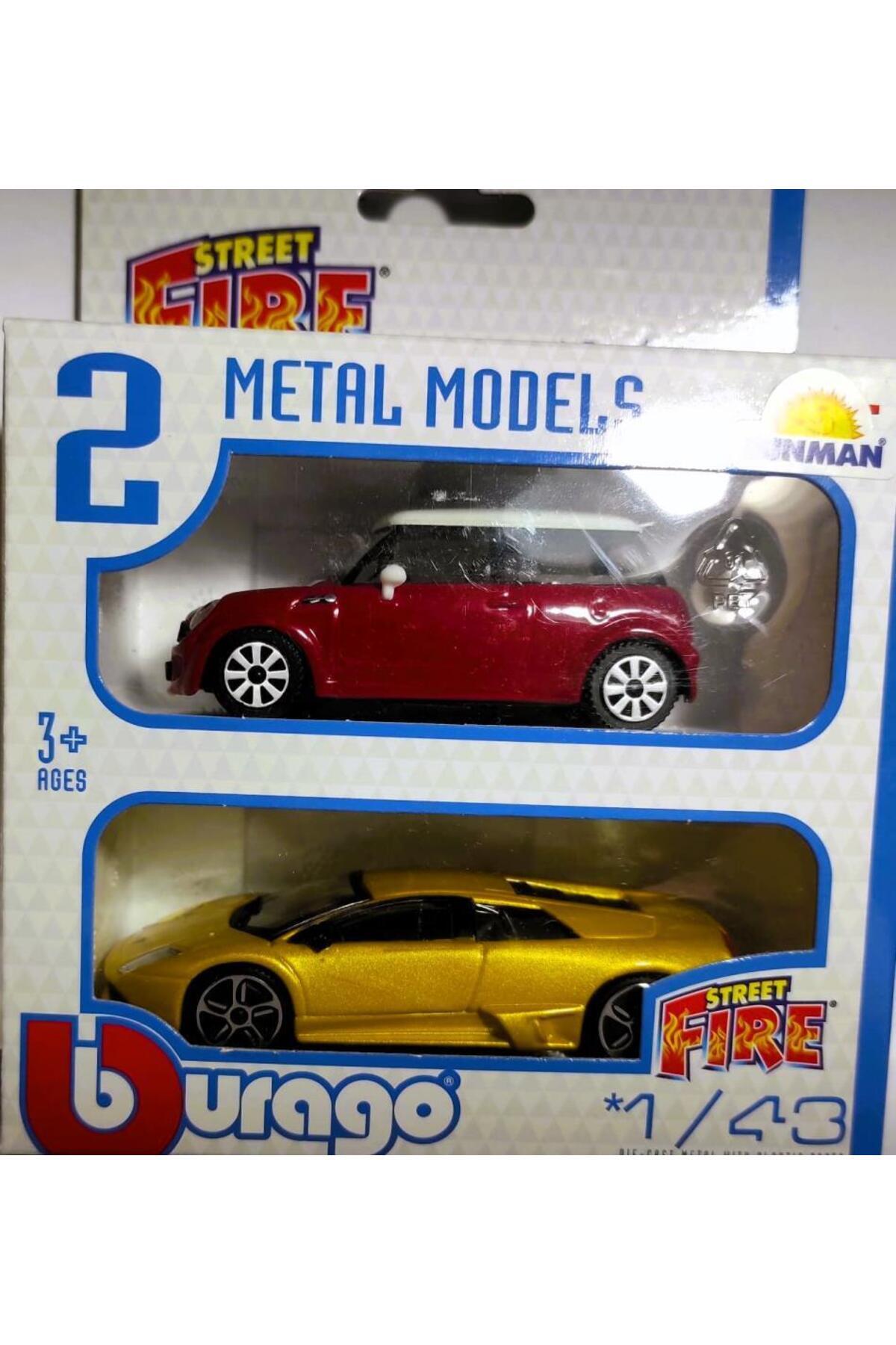 BBURAGO 1:43 Street Fire 2'li Set Mini Cooper - Lamborghini