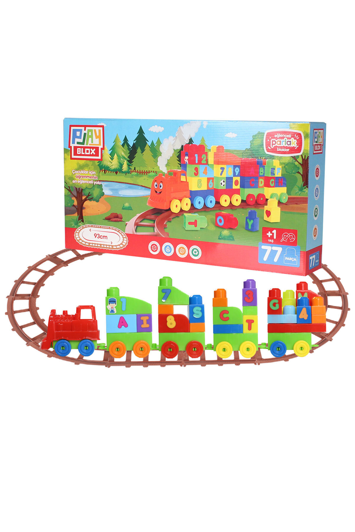 بازی بلوک، مجموعه قطار اسباب‌بازی ۷۷ تکه، اعداد و حروف، رنگ‌های شاد، مجموعه مگا بلاک ۲۳۹۷