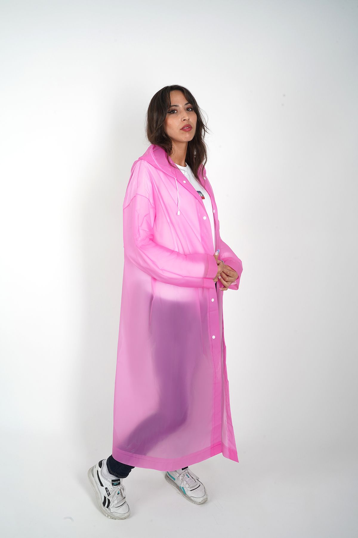 Pink pvc raincoat sales