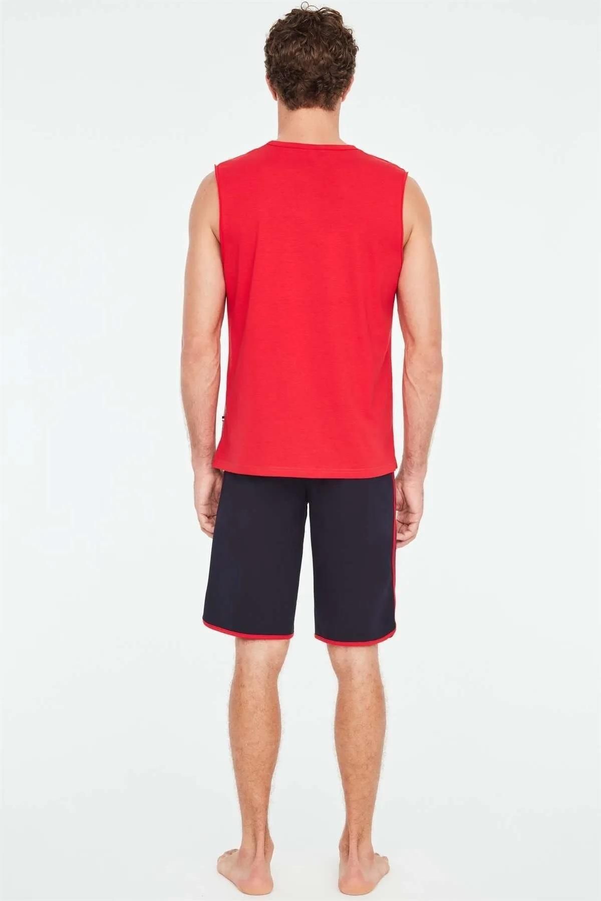 ست پیژامه قرمز مردانه تی شرت بدون آستین 100% نخی U.S. Polo Assn.
