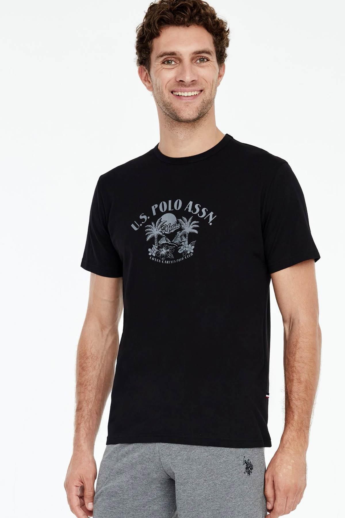 ست پیژامه مشکی مردانه شلوارک جیبی تی شرت نخی U.S. Polo Assn.