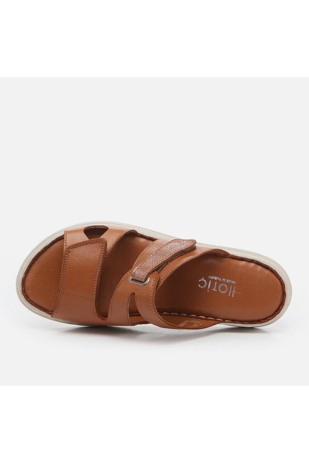 Hotiç-Genuine Leather Tan Women's Slippers 4