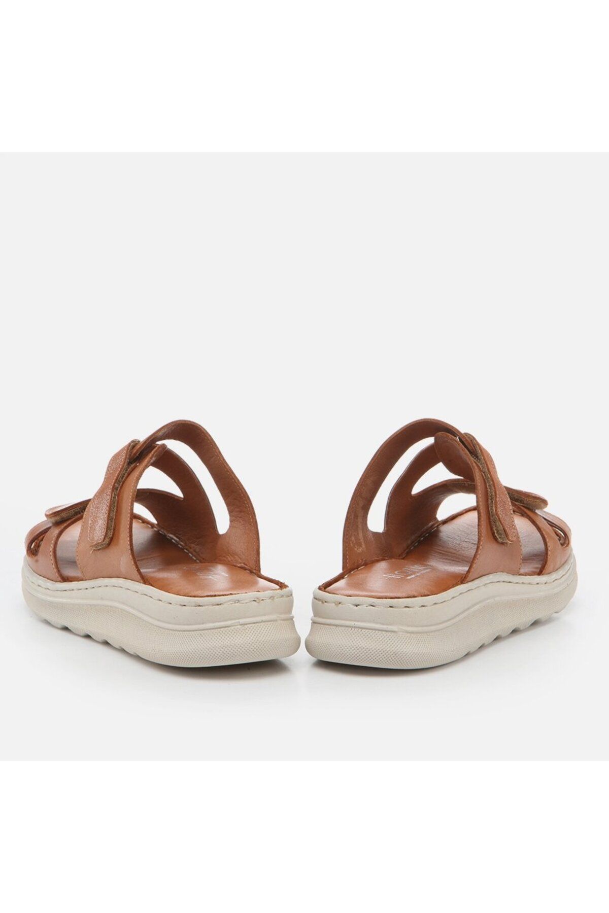 Hotiç-Genuine Leather Tan Women's Slippers 3