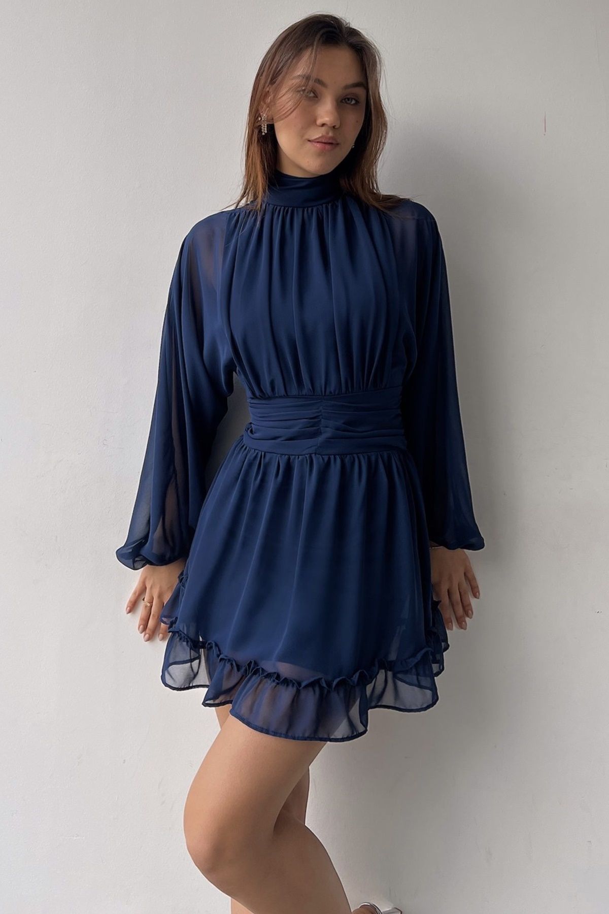 Navy blue top chiffon material