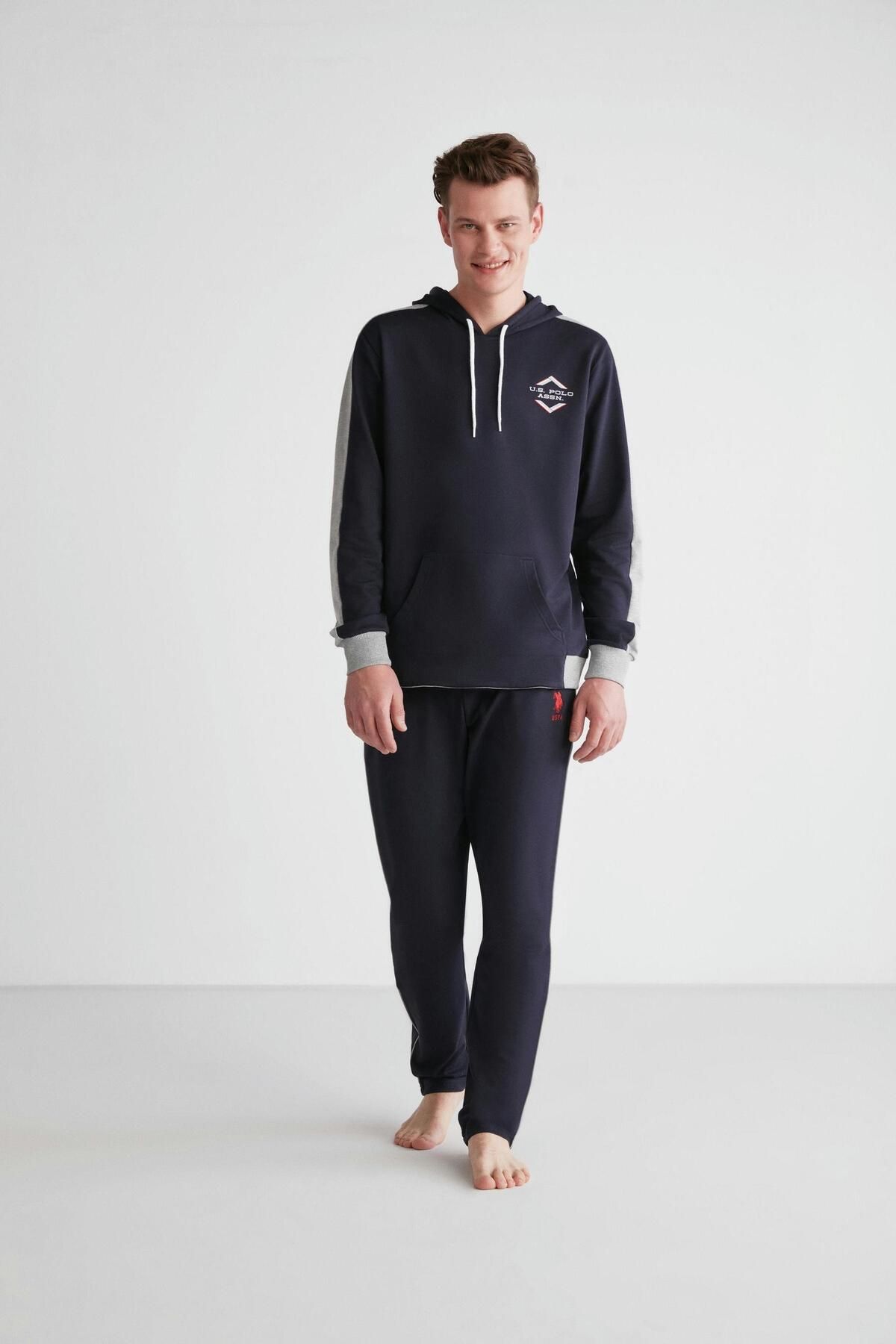ست پیژامه آبی مردانه لباس خواب سرمه ای کلاهدار U.S. Polo Assn.