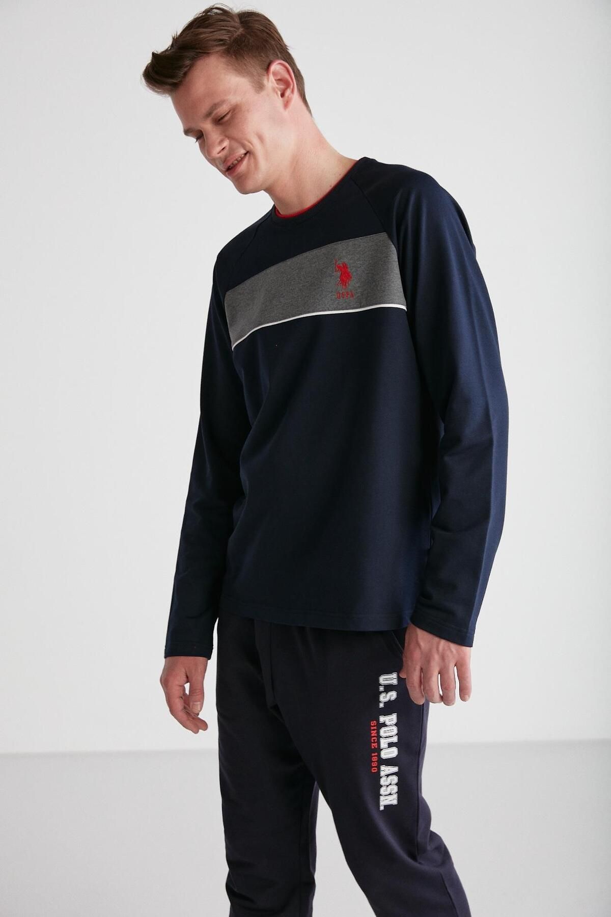 ست پیژامه آبی مردانه لباس خواب یقه گرد سرمه ای U.S. Polo Assn.