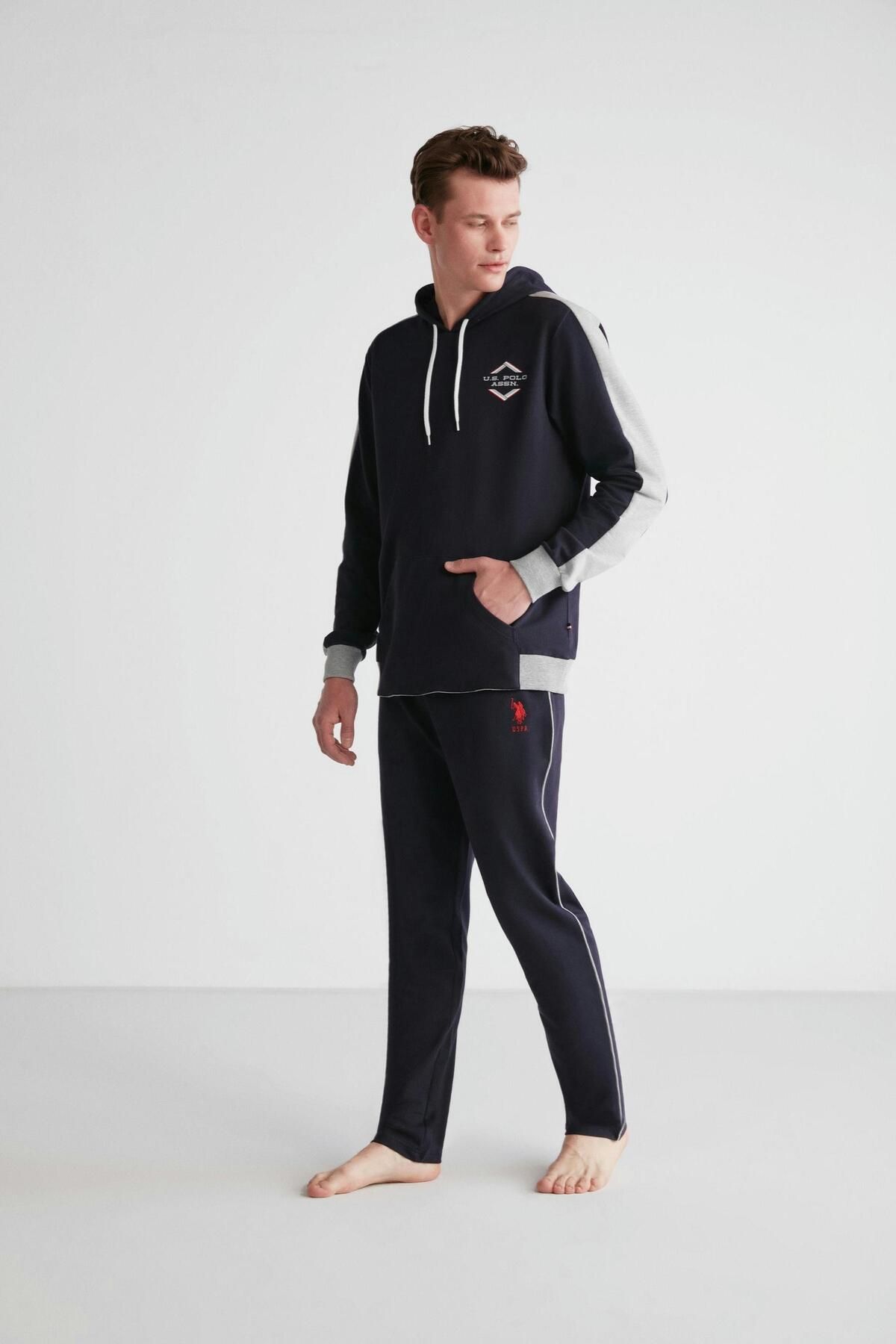 ست پیژامه آبی مردانه لباس خواب سرمه ای کلاهدار U.S. Polo Assn.