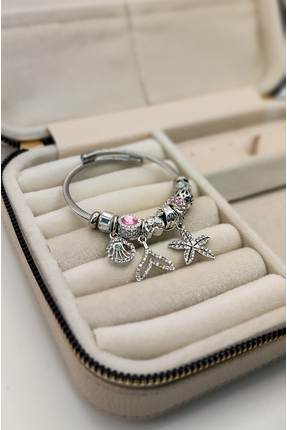 Pembe Yıldız Deniz Kabuğu İnci Charm &Ccedil;elik Bileklik
