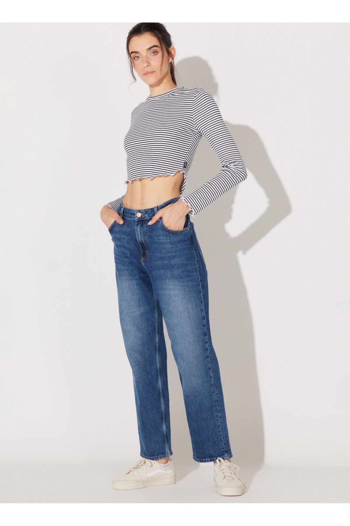 Lee شلوار جین زنانه با کمر صاف ساق آبی رنگ L35FHGD75-آبی