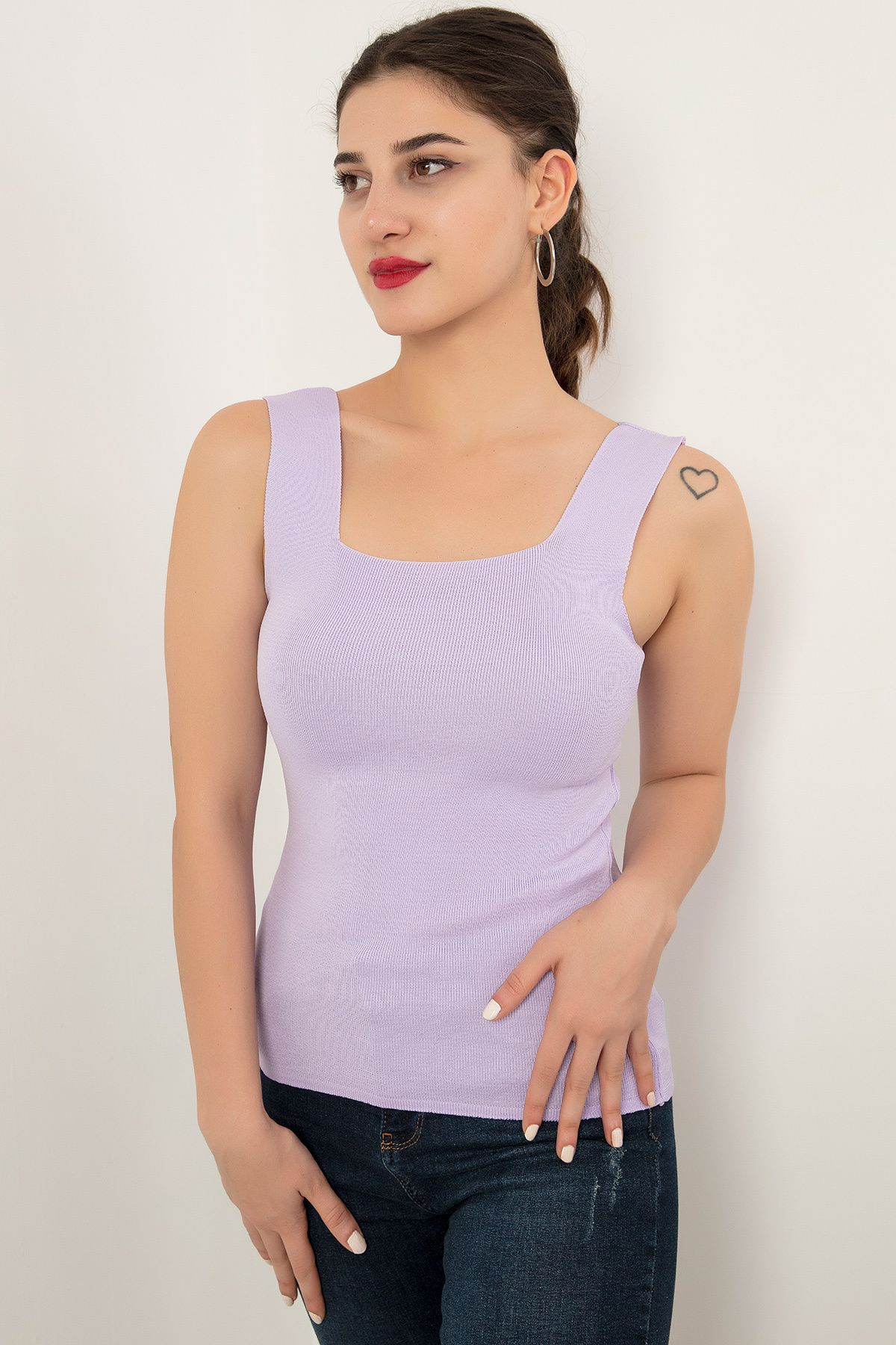 PULLIMM-Women's Lilac Tank Top Thick Strap Tank Top Thin Summer Square Neck Knitwear ESP039 5